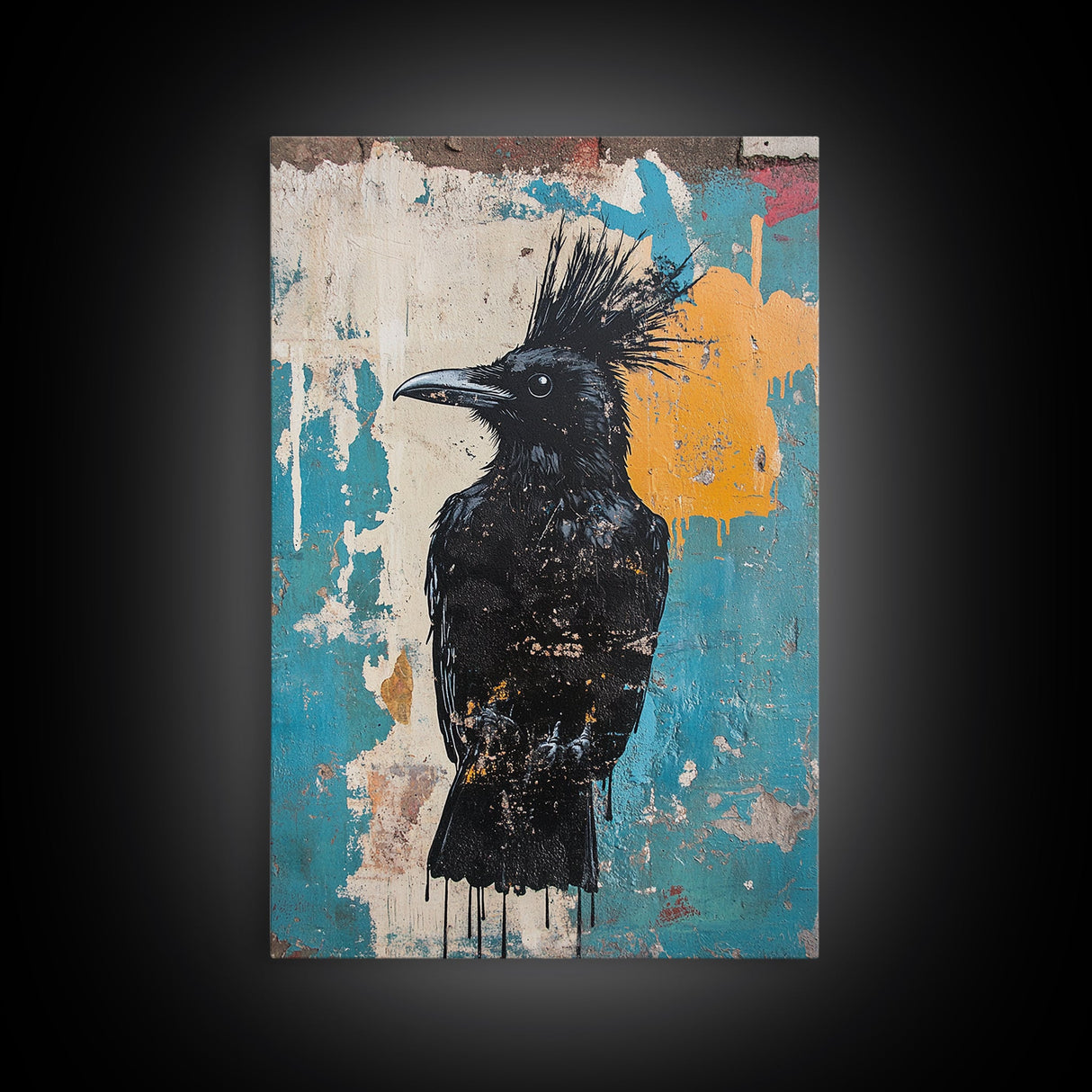 This crow has a mohawk, AKA a CROHAWK, Framed Canvas Print