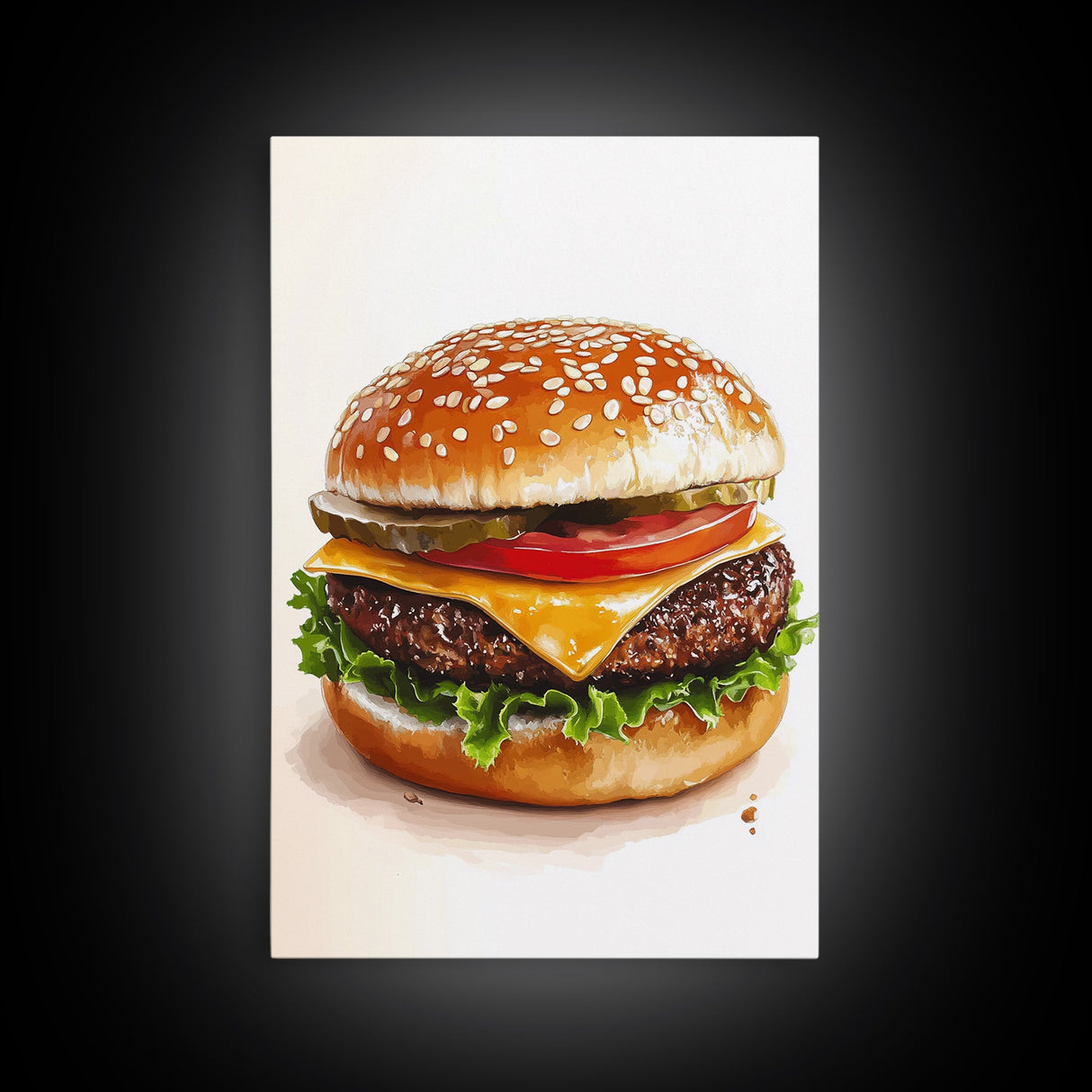 That's a Big Burger, Framed Canvas Print, Wall Art For Kitchen or Dining Room