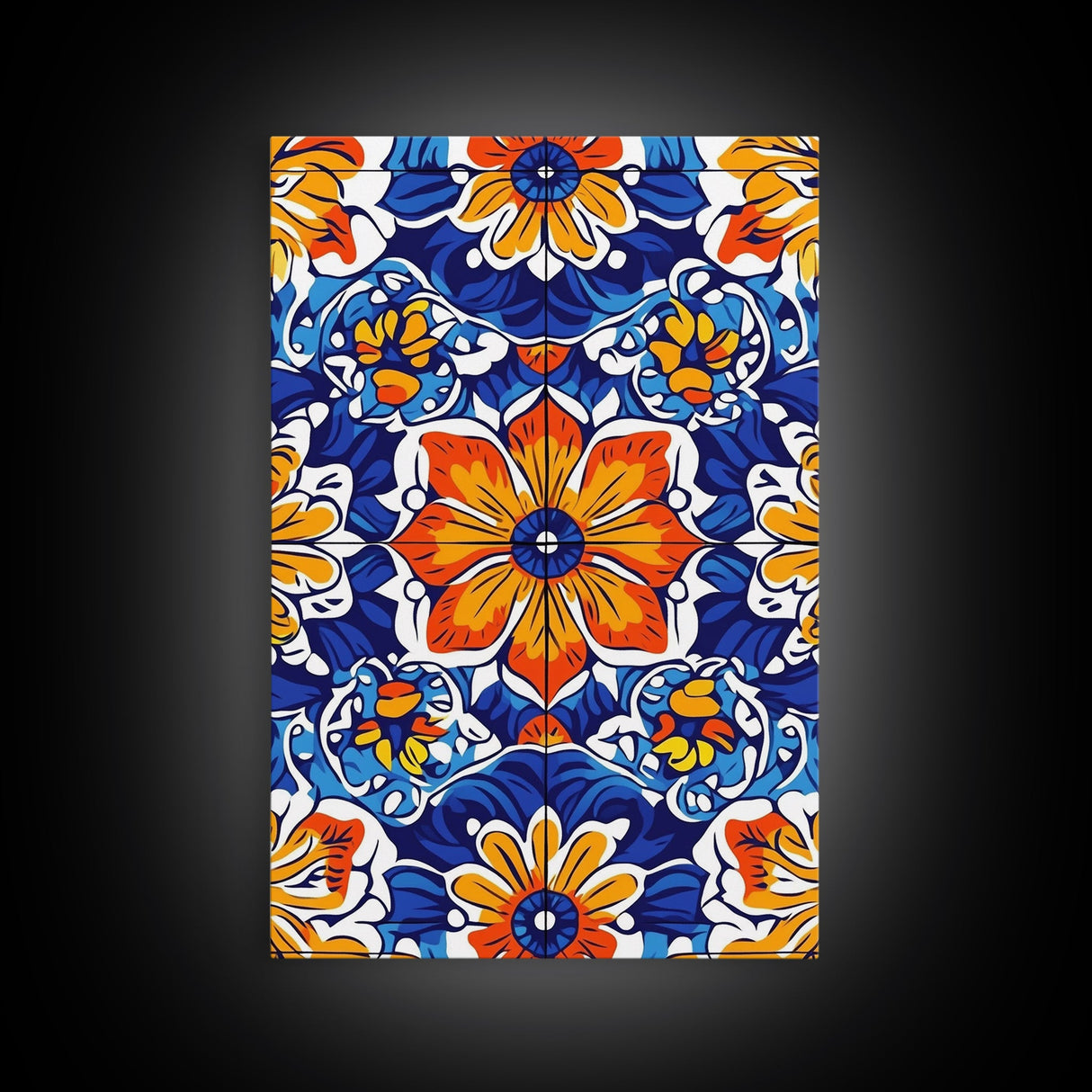 Textile Pattern Wall Art Framed Canvas Print, Home Decor, Mexican Tile Print, Mexicano Pueblo Wall Art