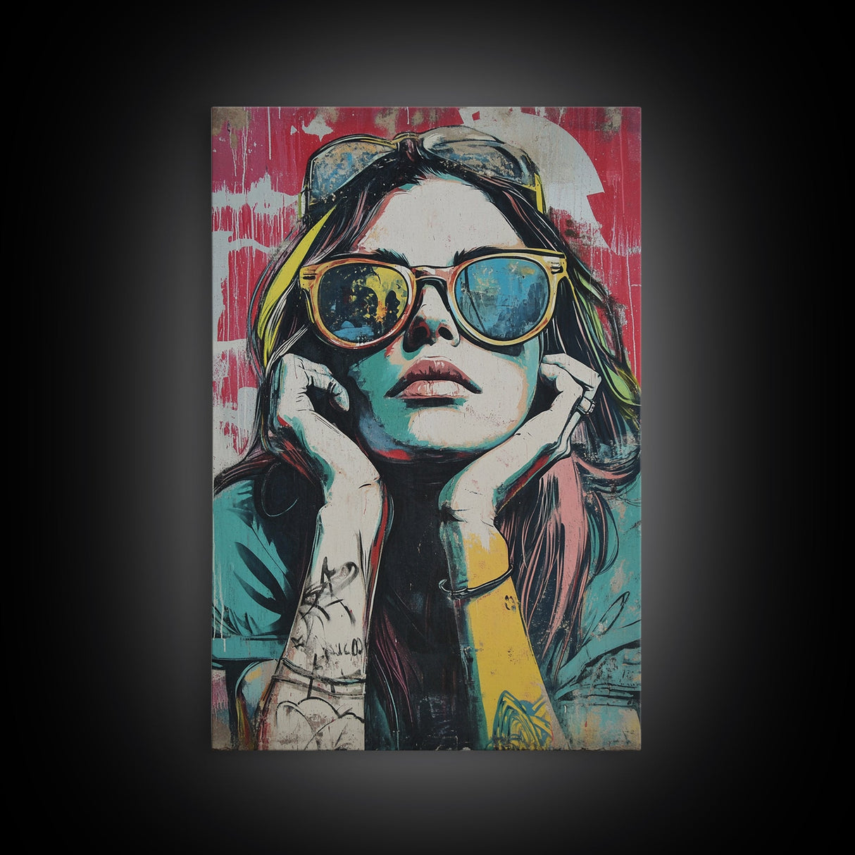 Graffiti Punk Wall Art, Portrait of a Punk Woman Framed Canvas Print