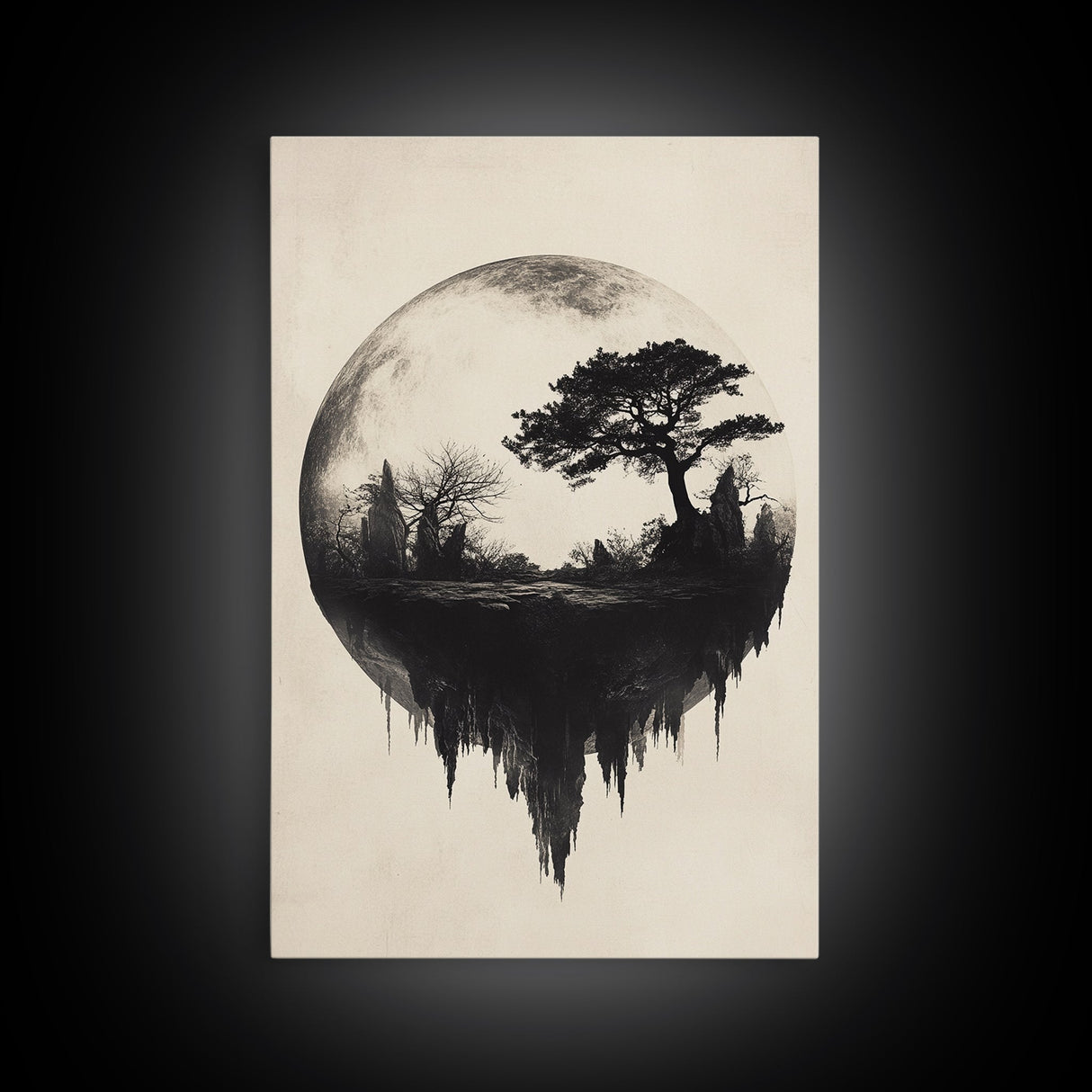 Haunted Snowglobe Framed Canvas Print, Cemetery in a Sphere, Spooky Home Decor, Halloween Painting, Halloween Decor