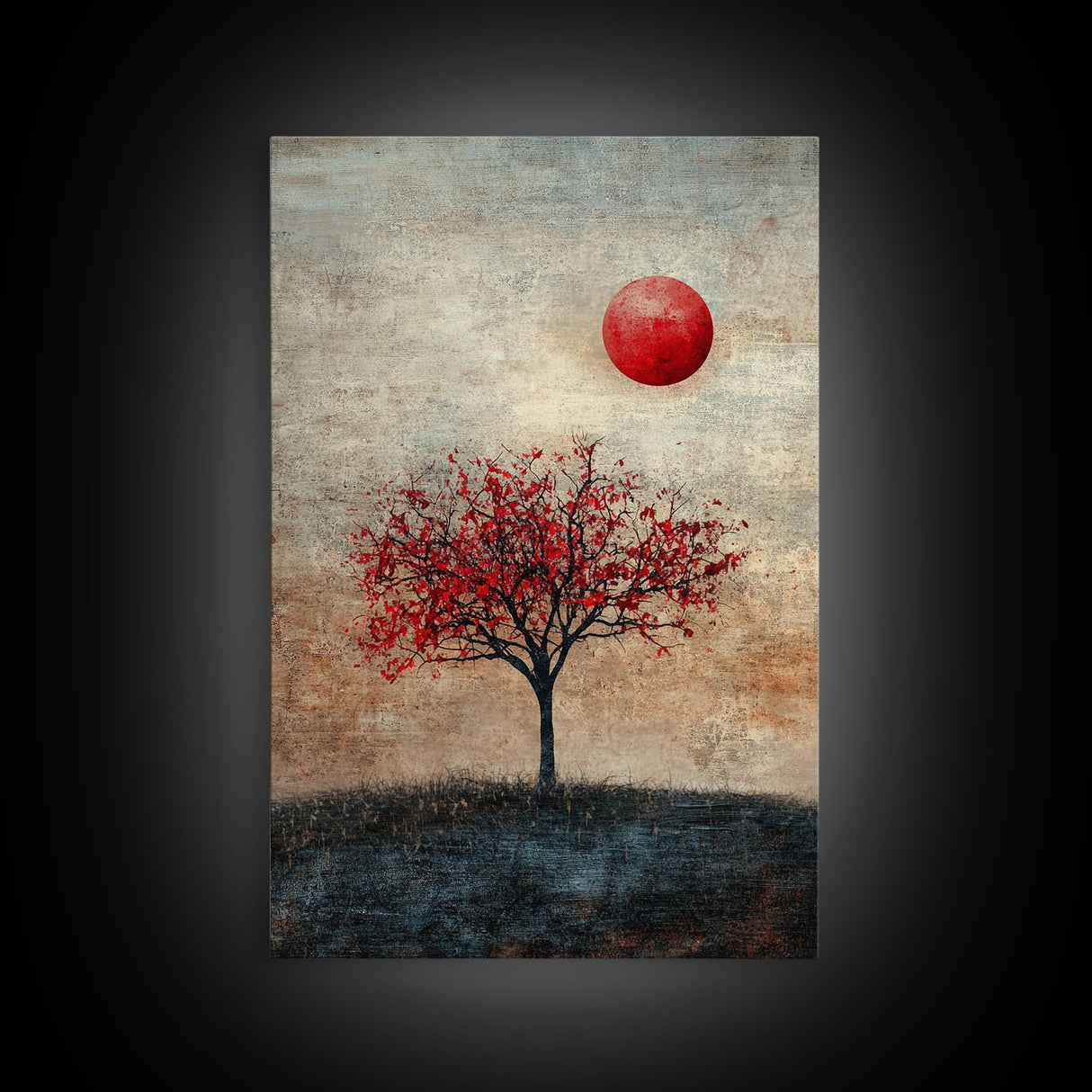 Wabi Sabi Wall Art Framed Canvas Print, Japanese Maple Tree Painting Print, Wabi Sabi Art, Japanese Inspired Wood Block Print Art