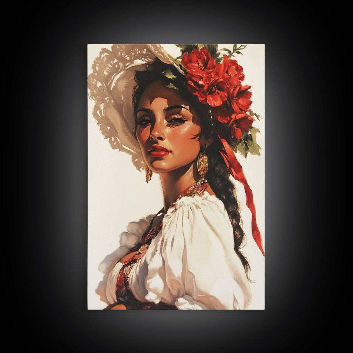 Latina Art Print on Canvas, Maximalist Wall Art, Latino Wall Art, Eclectic Home Decor, Chicano Painting, Mexicano Wall Art, Pueblo Style Art