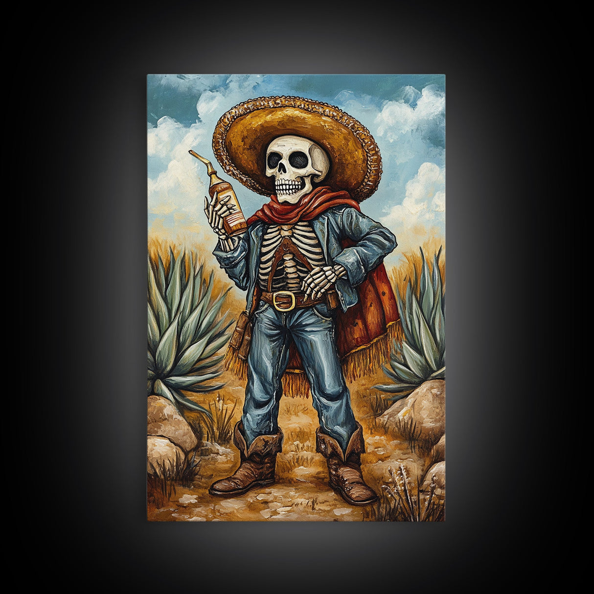 Skeleton Mariachi Chicano Art Canvas Print, Mexicano Wall Art, Tejano Wall Art, Mexicano Style Painting