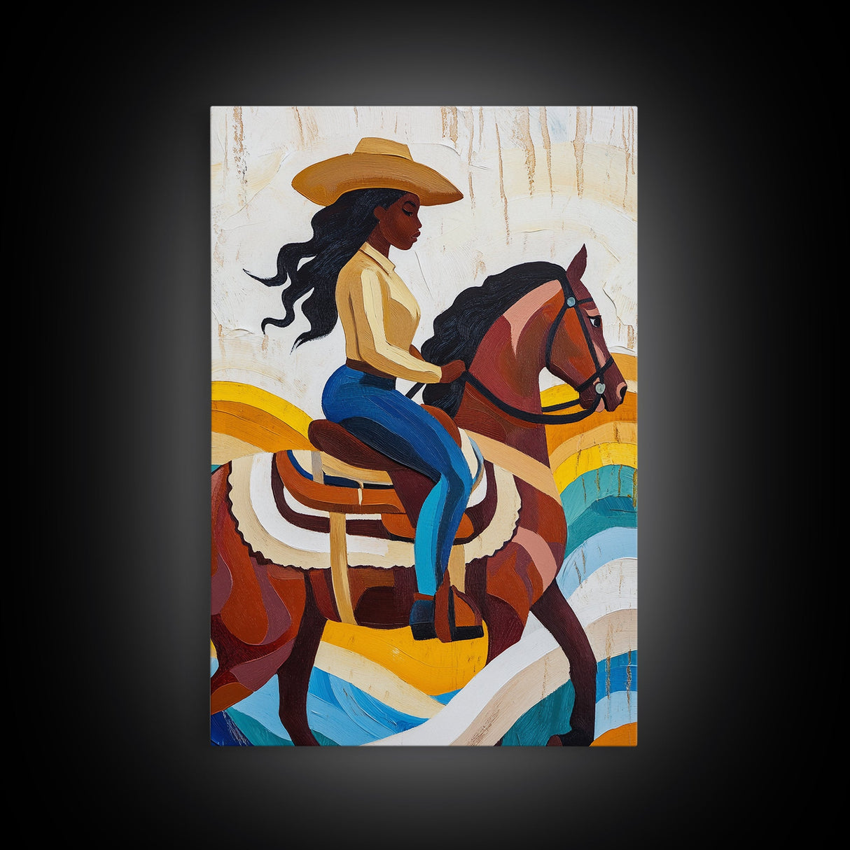 Pop Art Black Cowgirl Painting Print, Framed Canvas Print, Afrocentric Wall Art, Rustic Farmhouse Wall Art