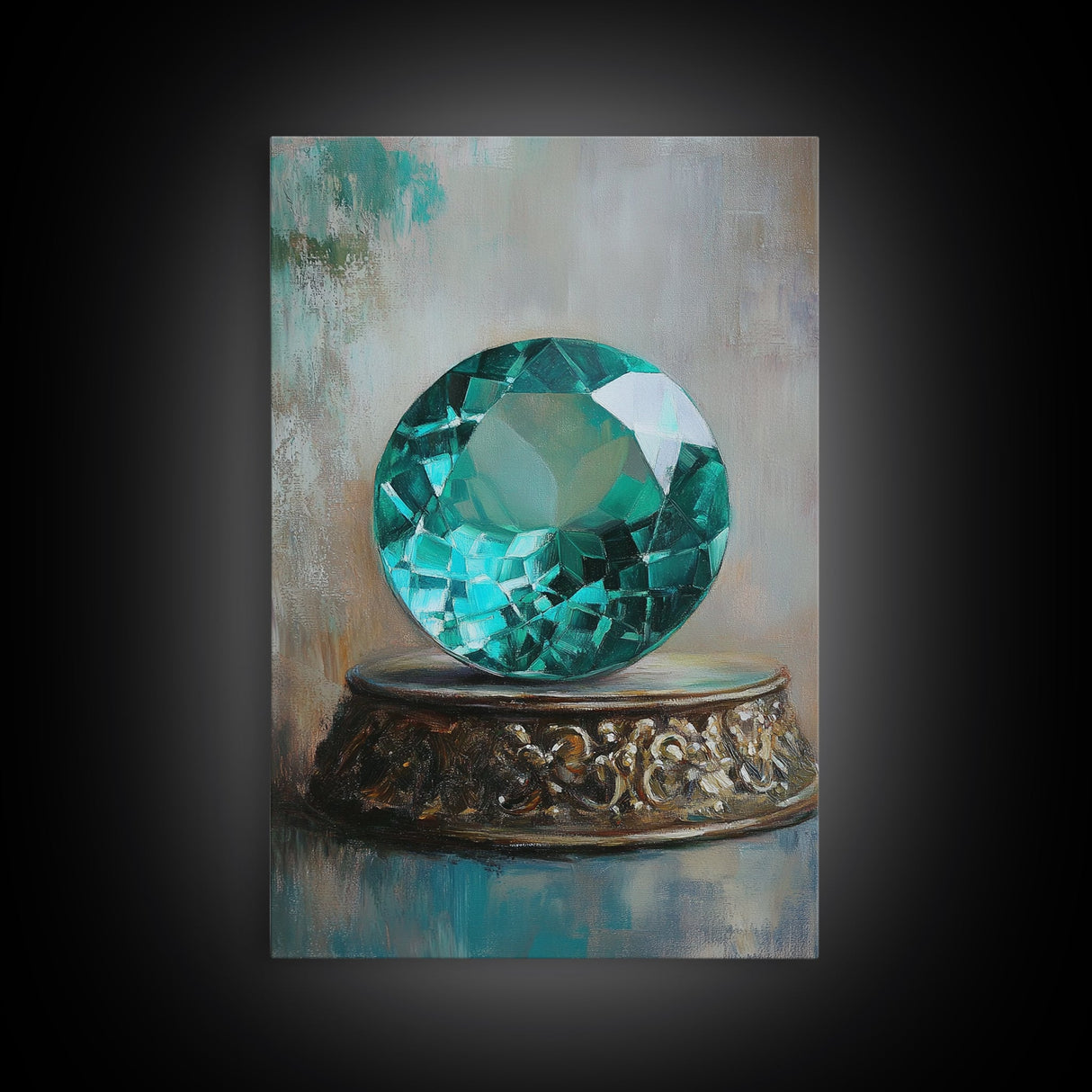 Emerald Painting Print, Framed Canvas Print, Gemstones Wall Art, Precious Stone Painting, Green Gem, Ruby Painting, Antique Minerals Art