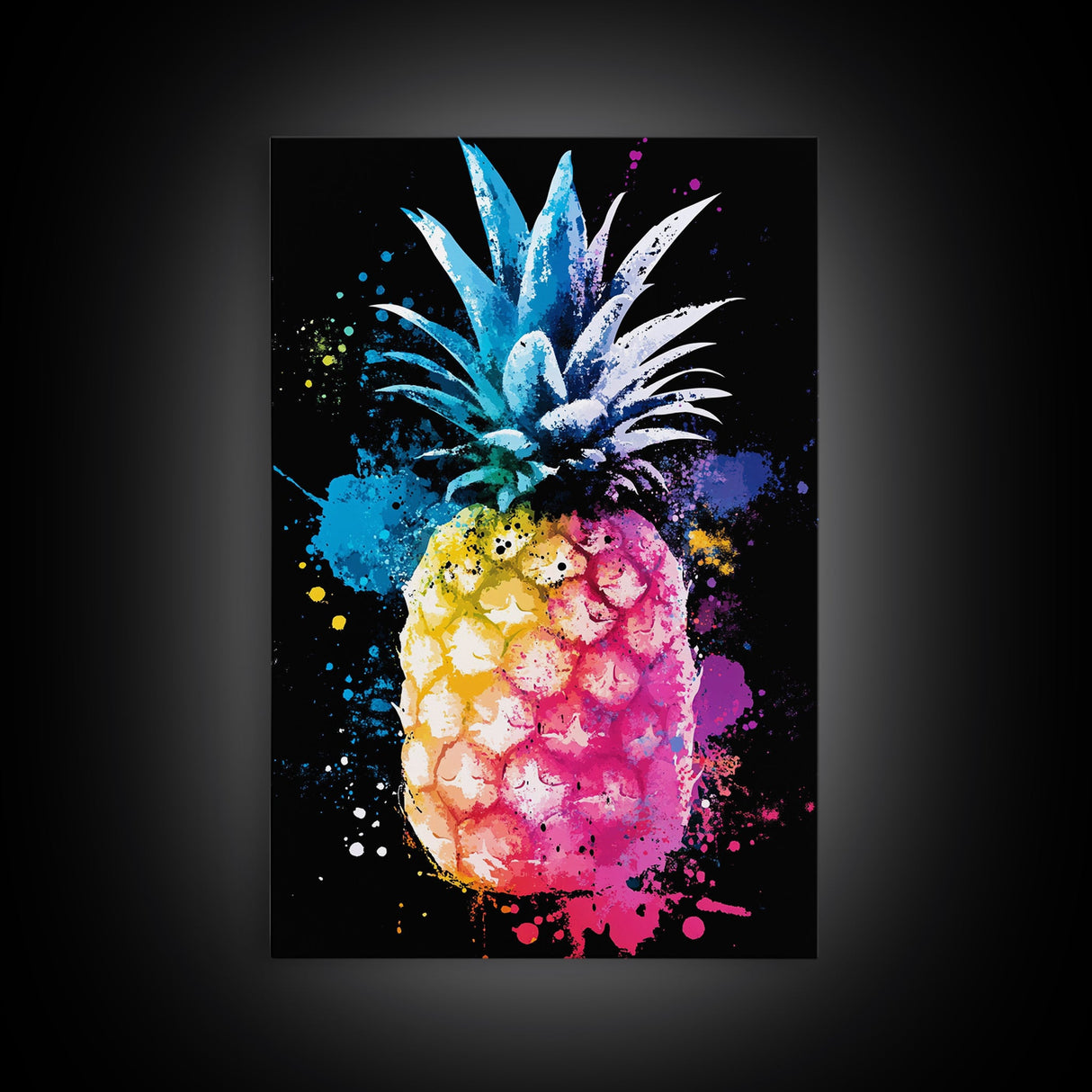 Retro Pineapple Painting Print, Framed Canvas Print, Kitchen or Dining Room Wall Art, Retro Home Decor, Pineapple Painting, Pineapple Art