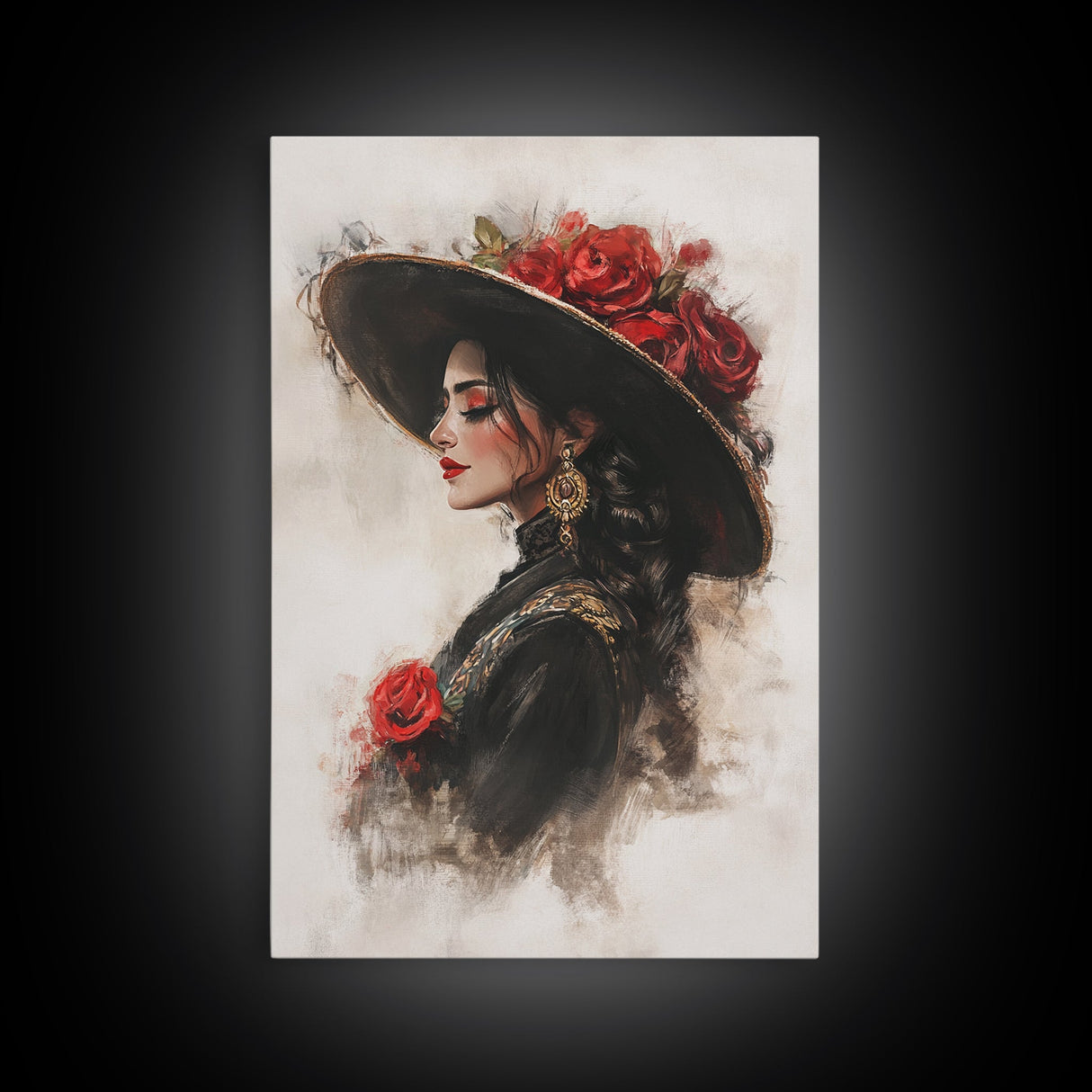 Mexicano Wall Art Framed Canvas Print, Female Matador, Chicano Wall Art, Chicano Painting