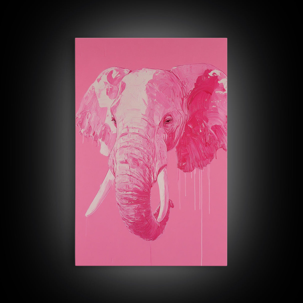 Preppy Elephant Painting Print, Trendy Wall Art, Animal Print, Framed Canvas Print, Wood Framed Art, Dorm Decor, Apartment Art