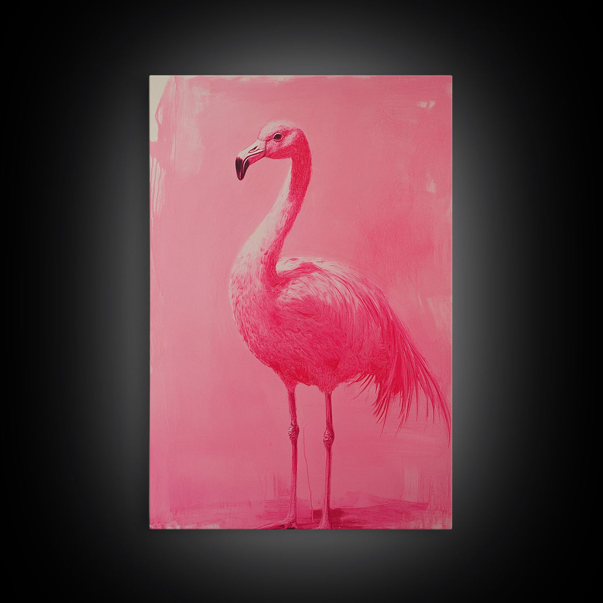 Preppy Pink Flamingo Painting Print, Trendy Wall Art, Animal Print, Framed Canvas Print, Wood Framed Art, Dorm Decor, Apartment Art