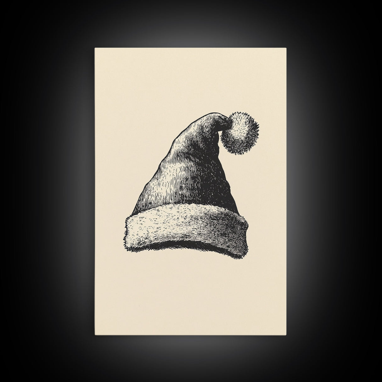 Sketch of Santa's Hat Canvas Print - Framed Canvas - Minimalist Christmas Art - Boho Christmas Art - Rustic Christmas Art