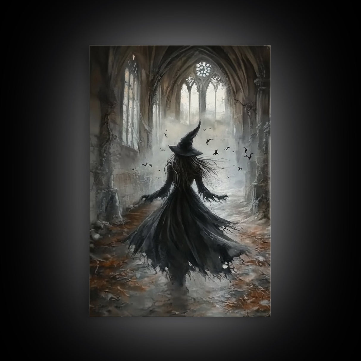 Witchy Decor Framed Canvas Print, Dark Academia, Witch Painting Print, Gothic Decor, Moody Witch Oil Painting, Halloween Art