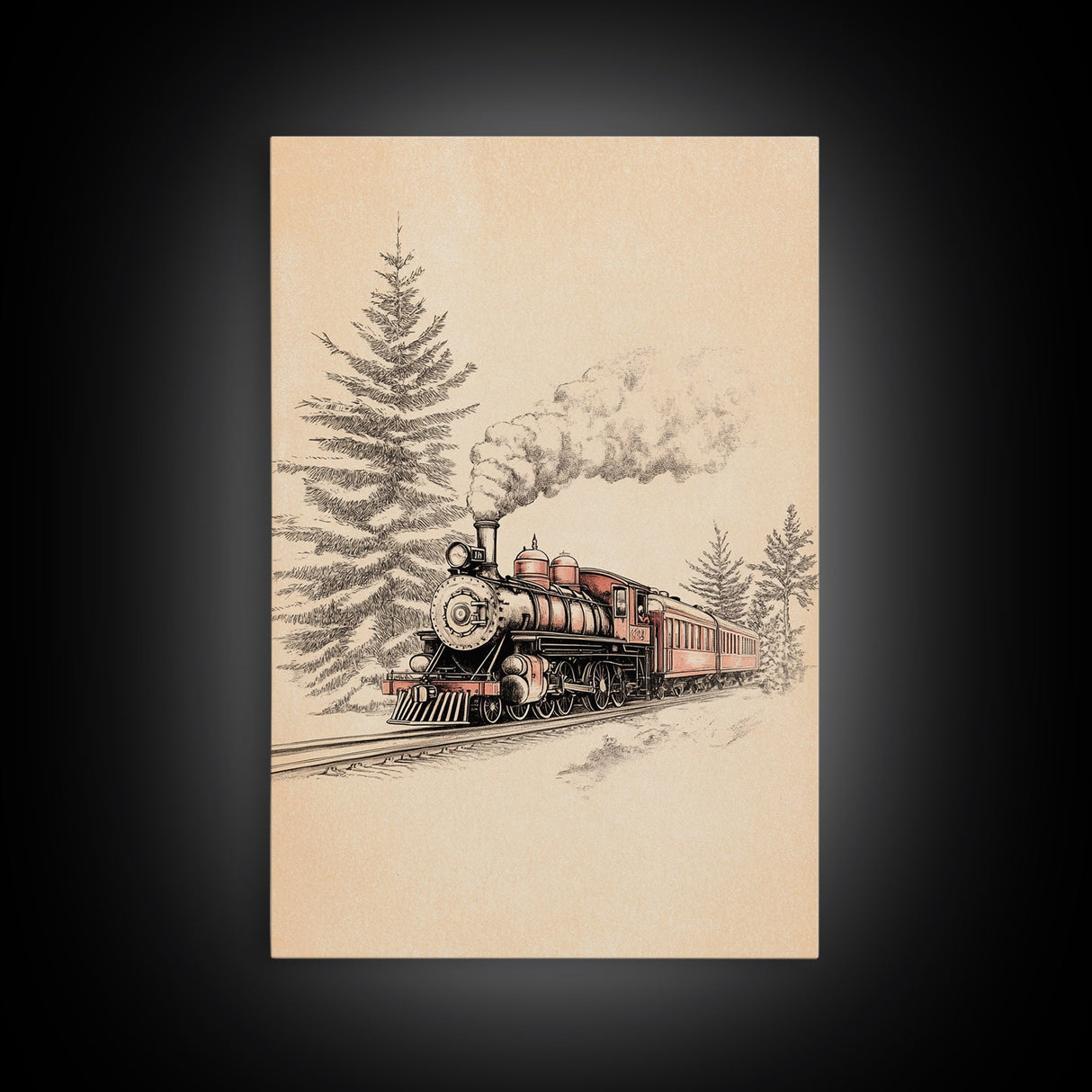 The Polar Express Train Canvas Print - Framed Canvas - Minimalist Christmas Art - Boho Christmas Art - Rustic Christmas Art