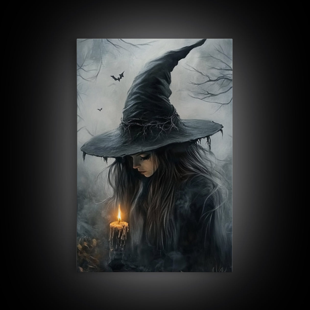 Gothic Oil Painting Print of a Witch Holding a Candle, Gothic Dark Academia Wall Art, Halloween Decor, Goth Gift Idea