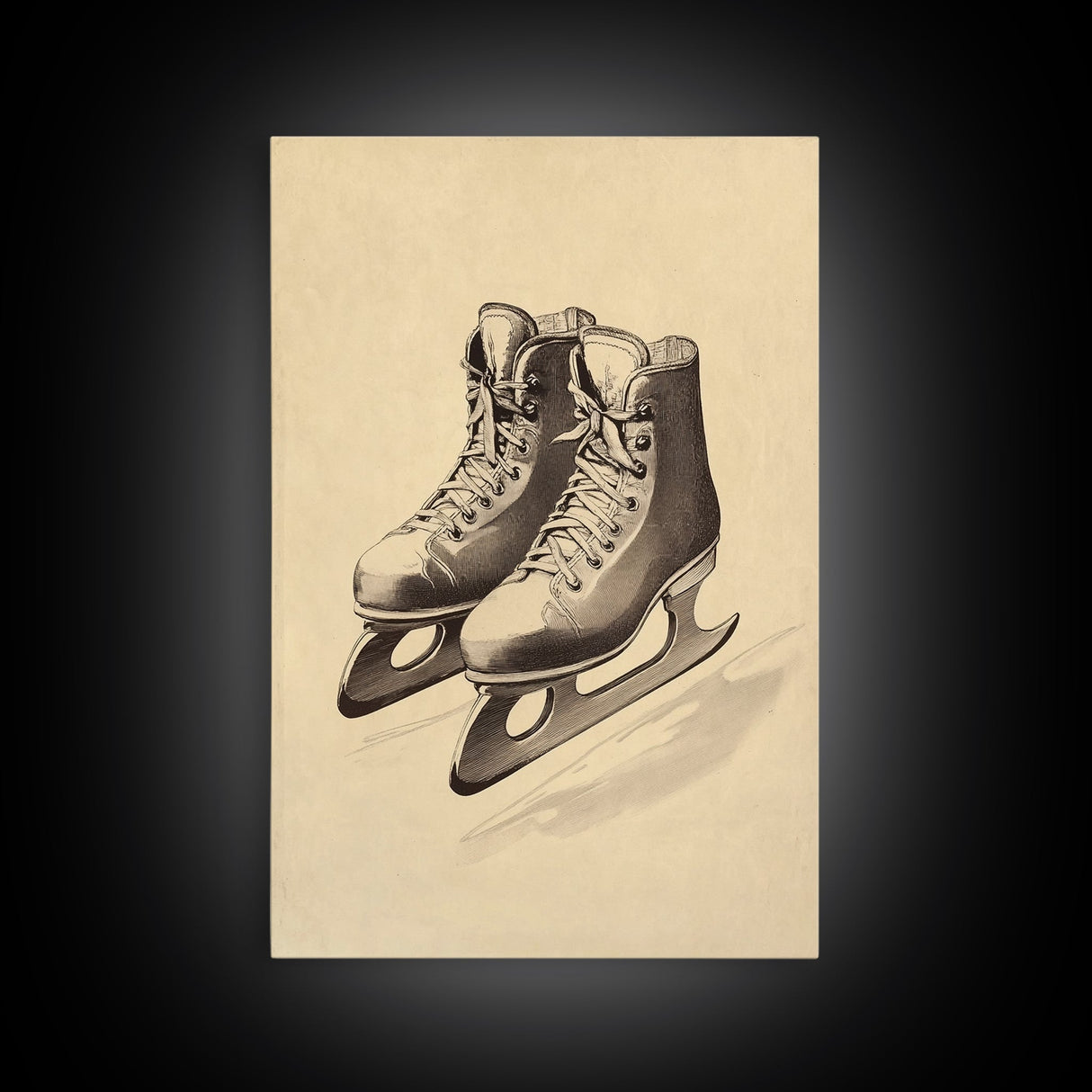 Vintage Ice Skates Canvas Print - Framed Canvas - Minimalist Christmas Art - Boho Christmas Art - Rustic Christmas Art