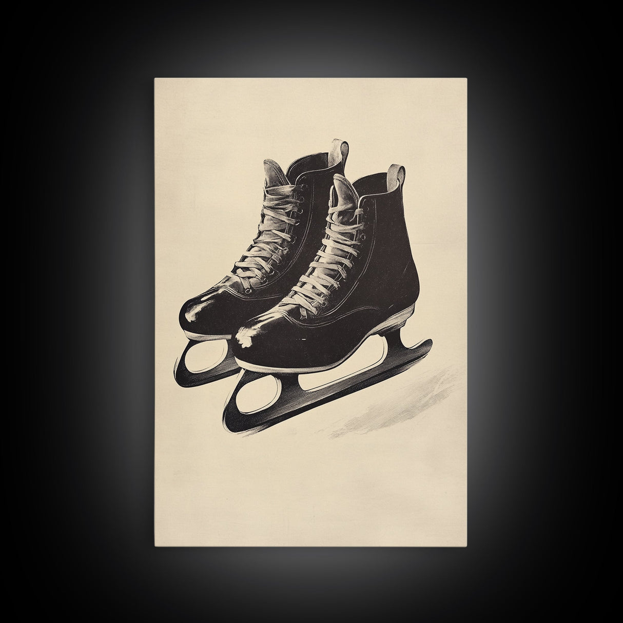 Retro Christmas Ice Skates Canvas Print - Framed Canvas - Minimalist Christmas Art - Boho Christmas Art - Rustic Christmas Art