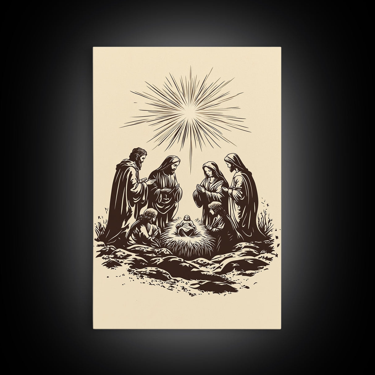 Nativity Scene Canvas Print - Framed Canvas - Minimalist Christmas Art - Boho Christmas Art - Rustic Christmas Art - Nativity Painting