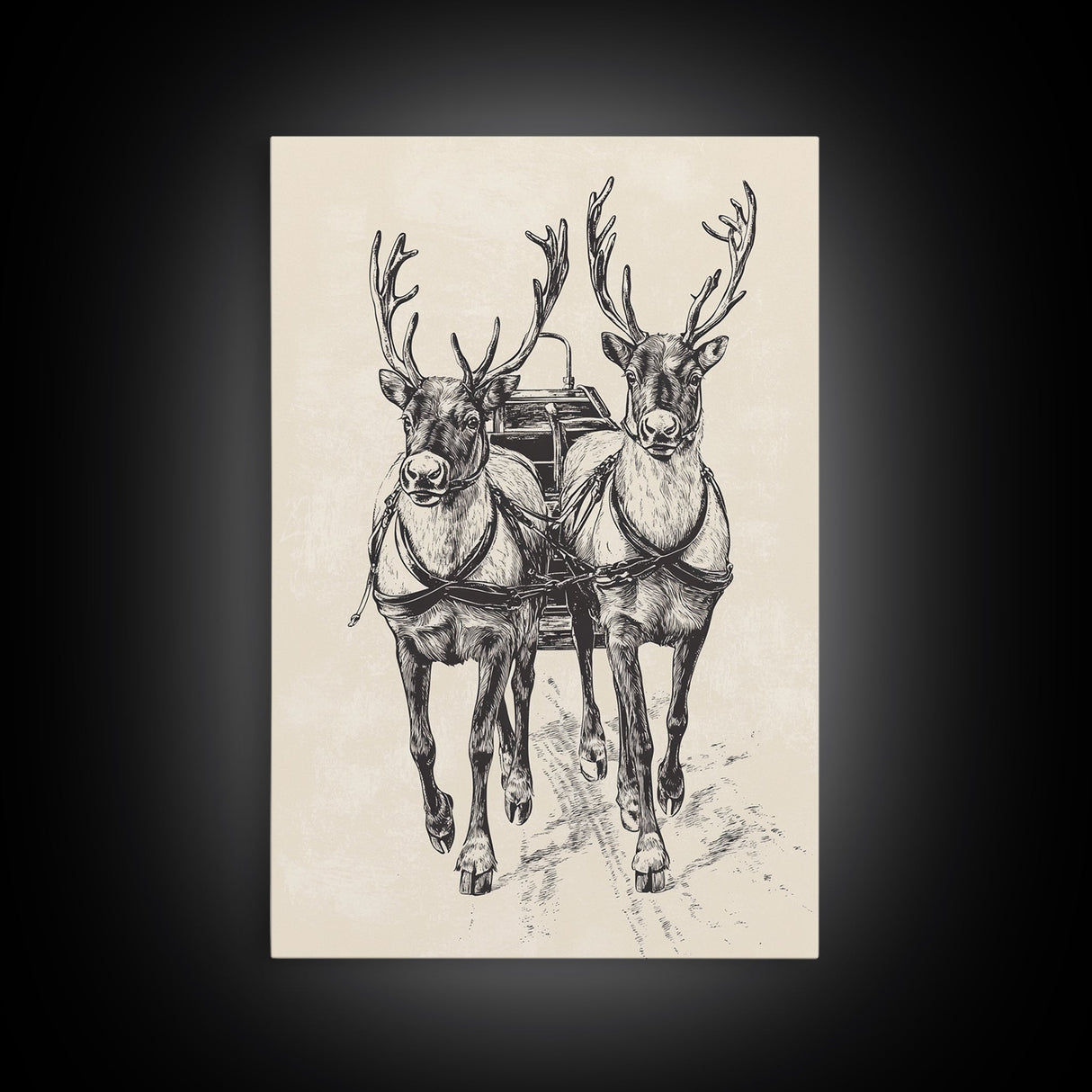 Santa's Sleigh Canvas Print - Framed Canvas - Minimalist Christmas Art - Boho Christmas Art - Rustic Christmas Art