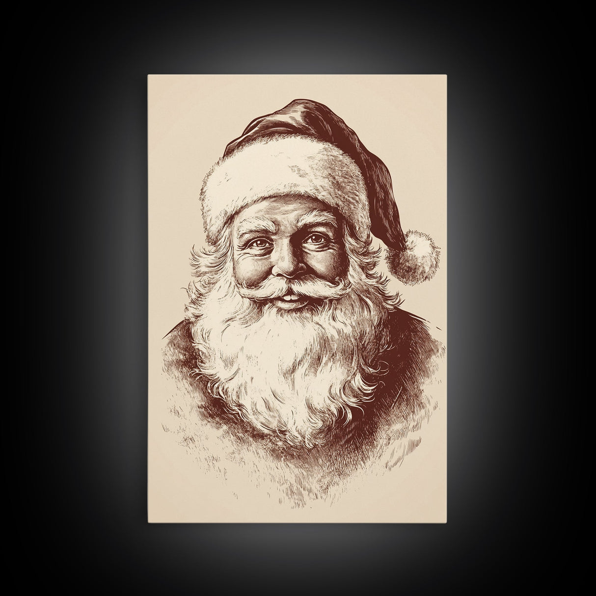 Vintage Santa Painting Canvas Print - Framed Canvas - Minimalist Christmas Art - Boho Christmas Art - Rustic Christmas Art