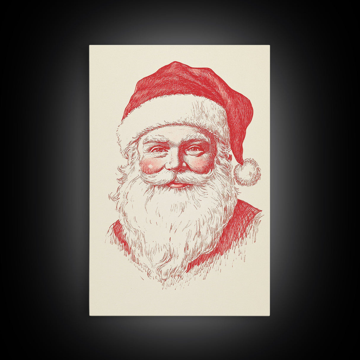 Reto Santa Portrait Canvas Print - Framed Canvas - Minimalist Christmas Art - Boho Christmas Art - Rustic Christmas Art - Santa Painting