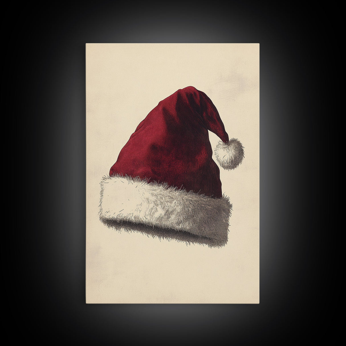 Santa's Hat Canvas Print - Framed Canvas - Minimalist Christmas Art - Boho Christmas Art - Rustic Christmas Art