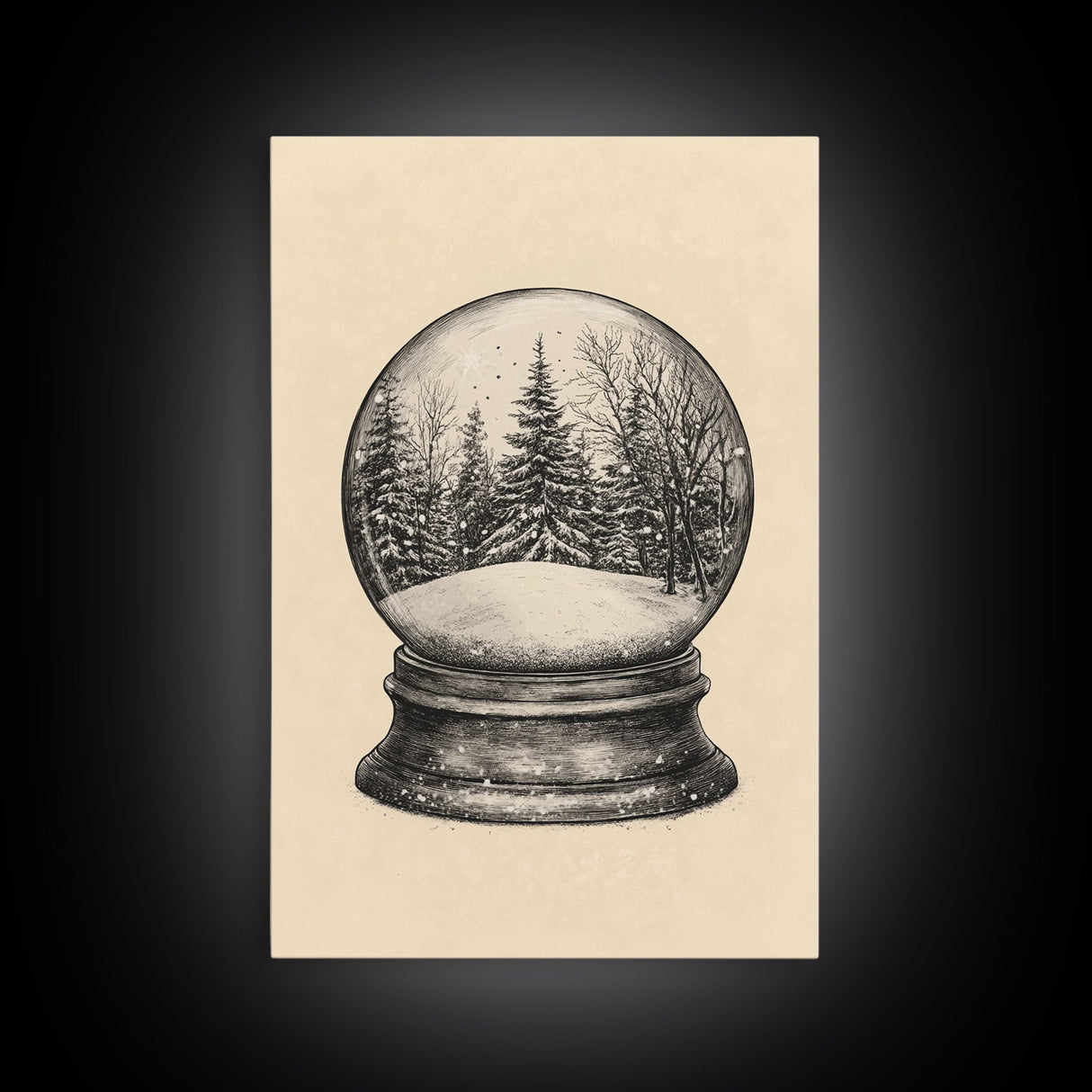 Christmas Snowglobe Canvas Print - Framed Canvas - Minimalist Christmas Art - Boho Christmas Art - Rustic Christmas Art