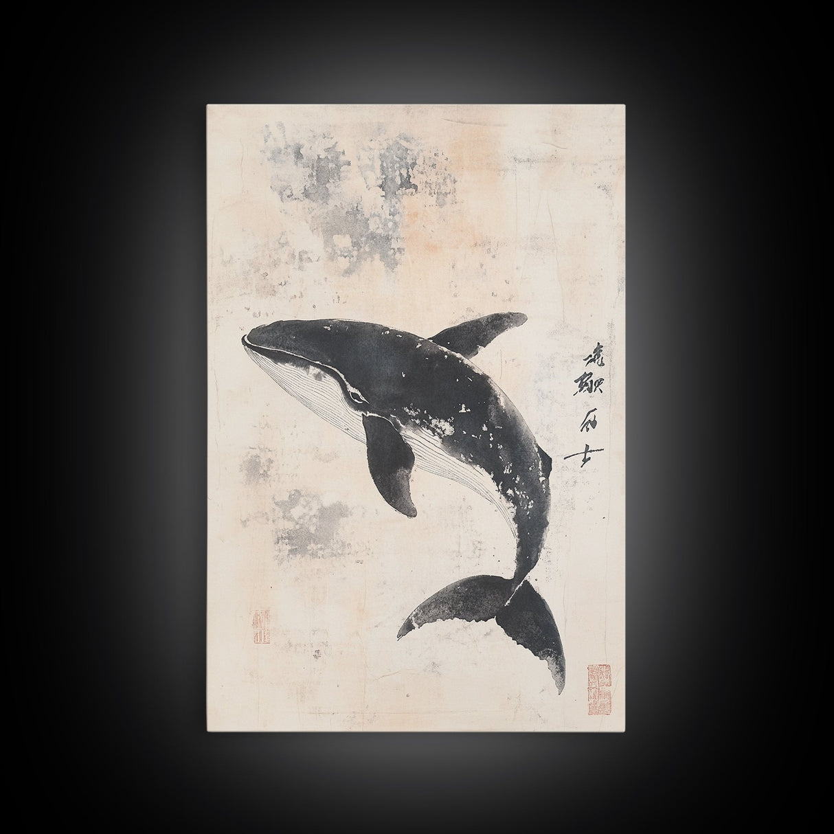 Humpback Whale Canvas Print, Framed Art, Ready To Hang Wall Art, Nautical Wall Art, Ocean Art, Wabi Sabi Art