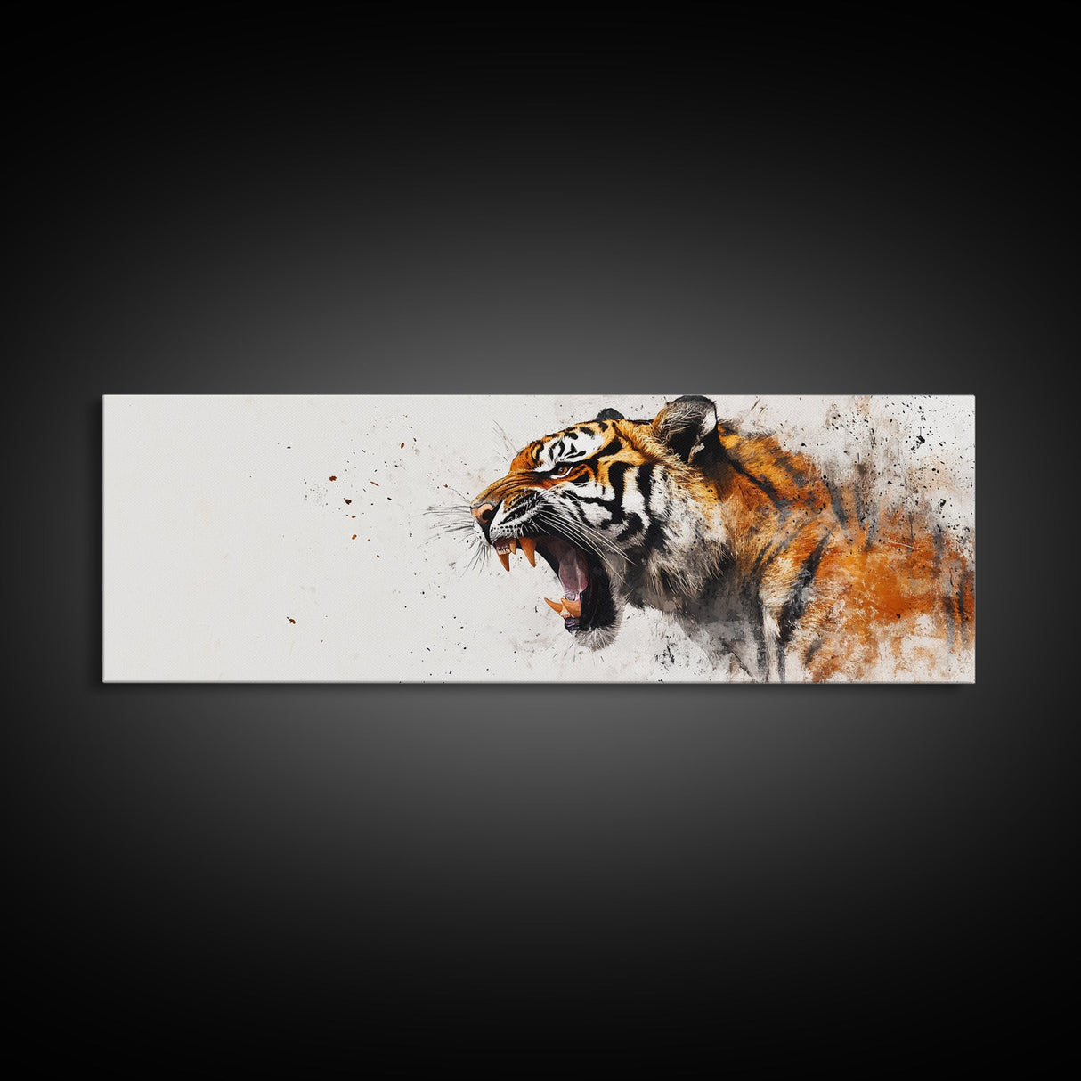 Panoramic Tiger Roar, Statement Piece Wall Art, Framed Canvas Print, Tiger Art, Tiger Painting, Tiger Print, Gift Idea for Him, Man cave art
