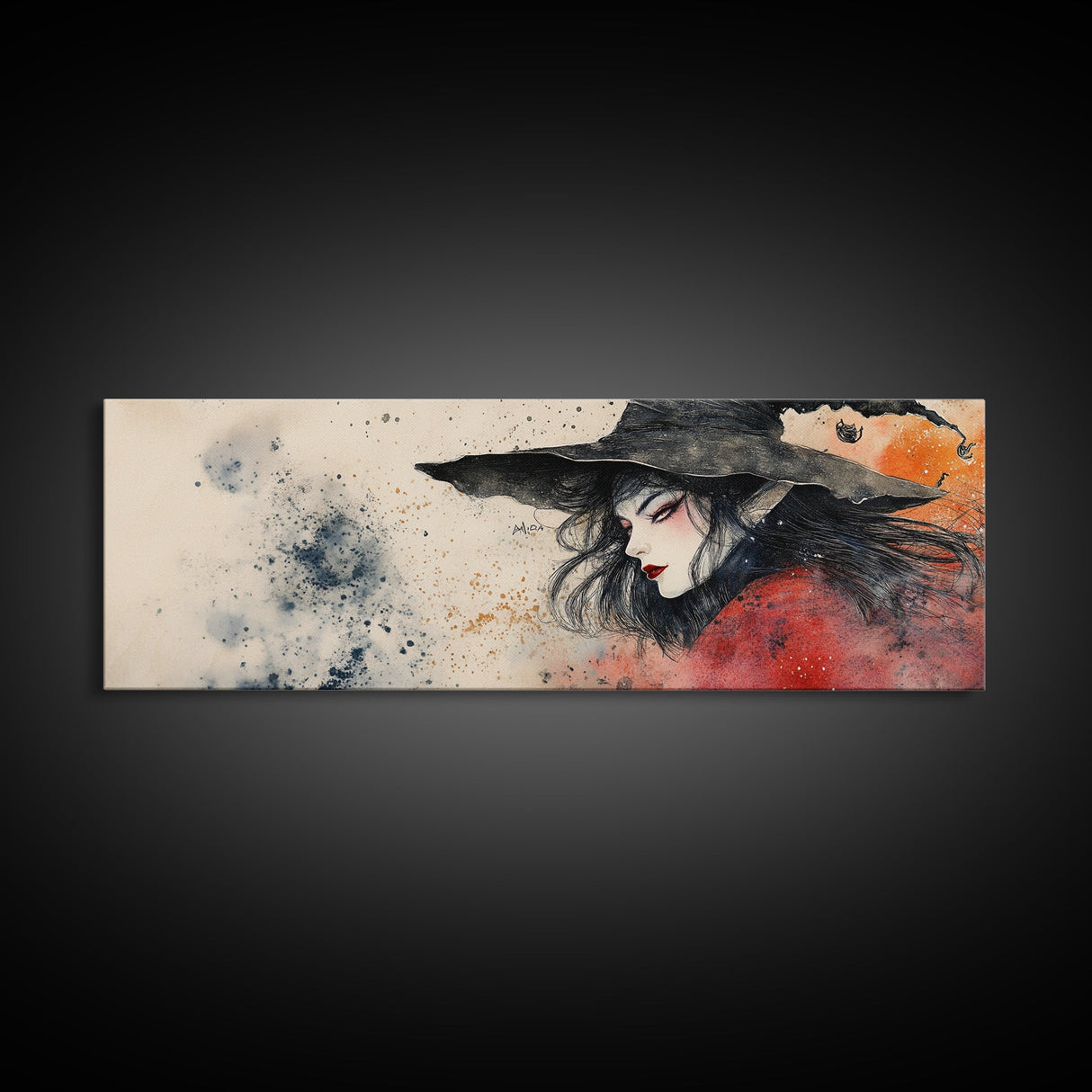 Panoramic Portrait of a Witch - Wabi Sabi Halloween Mashup - Halloween Decor - Witchy Wall Art - Witch Painting - Witch Art