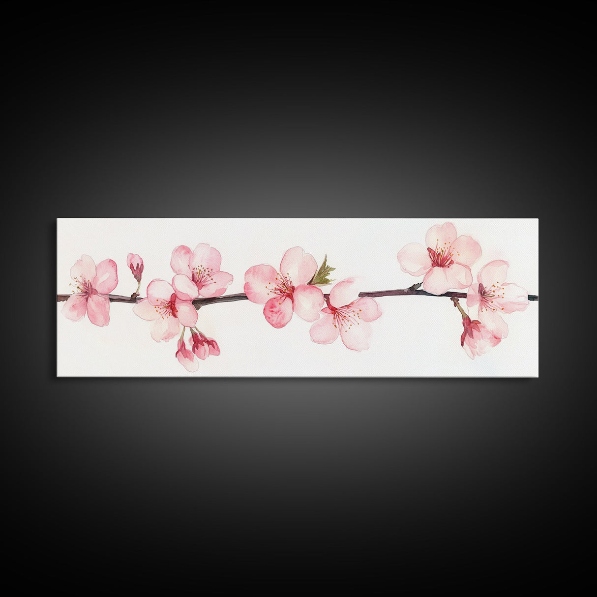 Panoramic Cherry Blossoms Painting Print - Oil Painting Canvas Print of Cherry Blossoms - Elegant Japanese Cherry Blossoms Painting