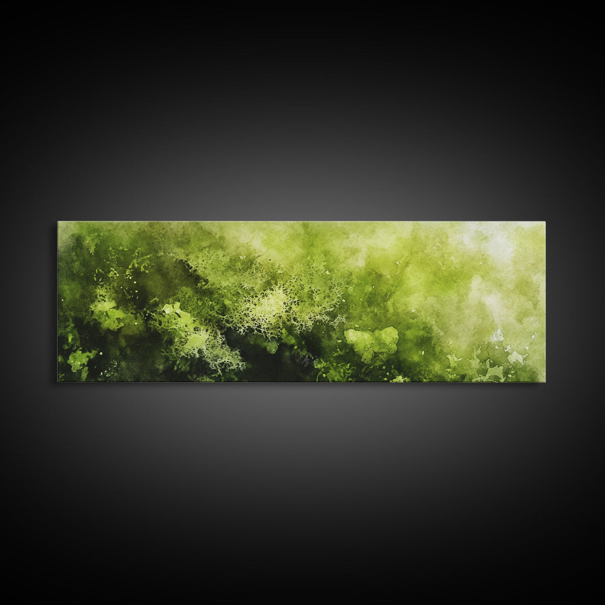 Moss Wall Art - Panoramic Canvas Print - Watercolor Painting of Green Moss