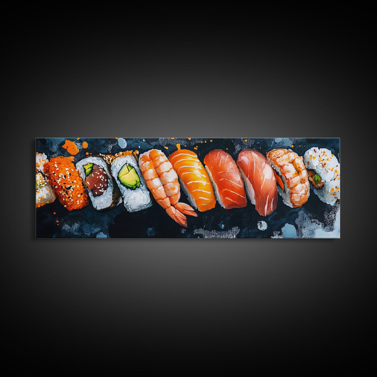 Wabi Sabi Sushing Painting Print, Panoramic Wall Art, Kitchen Decor, Restaurant Wall Art, Restaurant Decor, Sushi Art, Food Painting