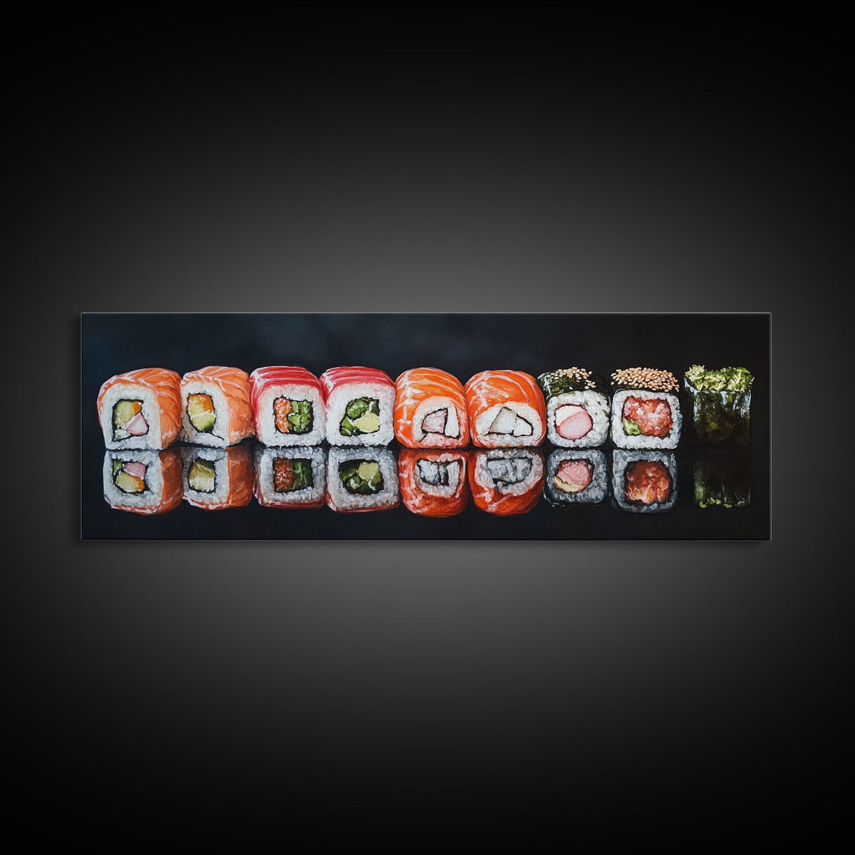 Panoramic Extra Wide Kitchen Wall Art, Sushi Painting Tuna Roll Painting, Modern Art for Kitchen, Kitchen Painting, Dining Room Decor