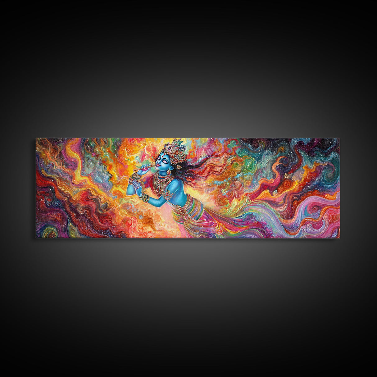 Radha Krishna Wall Art Framed Canvas Print, Modern Art Painting of Radha Krishna, Hindu Art, Radha Krishna Painting, Panoramic Art