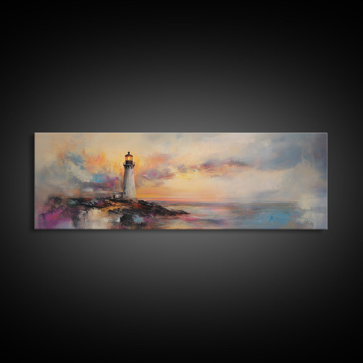 Lighthouse Painting Canvas Print, Lighthouse Art, Lighthouse Print, Lighthouse Gifts, Lighthouse Prints, Panoramic Art, Nautical Decor
