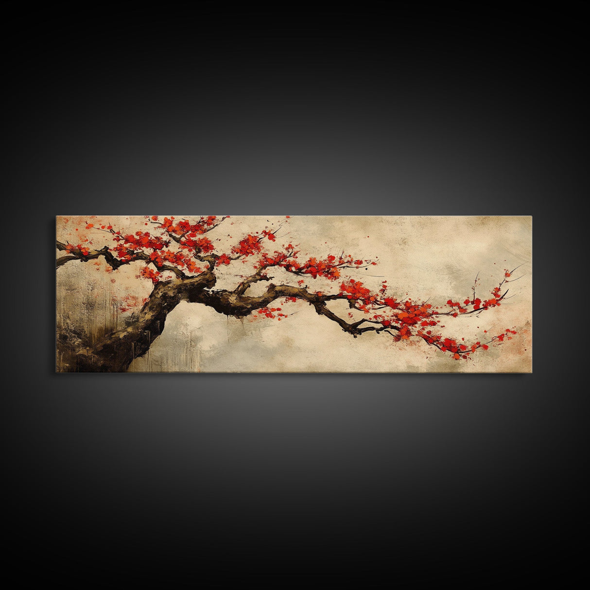 Panoramic Japanese Maple Tree Wall Art Canvas Print, Maple Tree Art, Fall Decor, Fall Wall Art, Wabi Sabi Japanese Style Maple Tree Painting