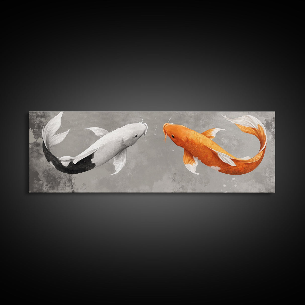 Koi Fish Painting Print, Panoramic Wabi Sabi Wall Art, Horizontal Art, 24x72 Art, Oversized Wide Wall Art, Koi Fish Wall Art