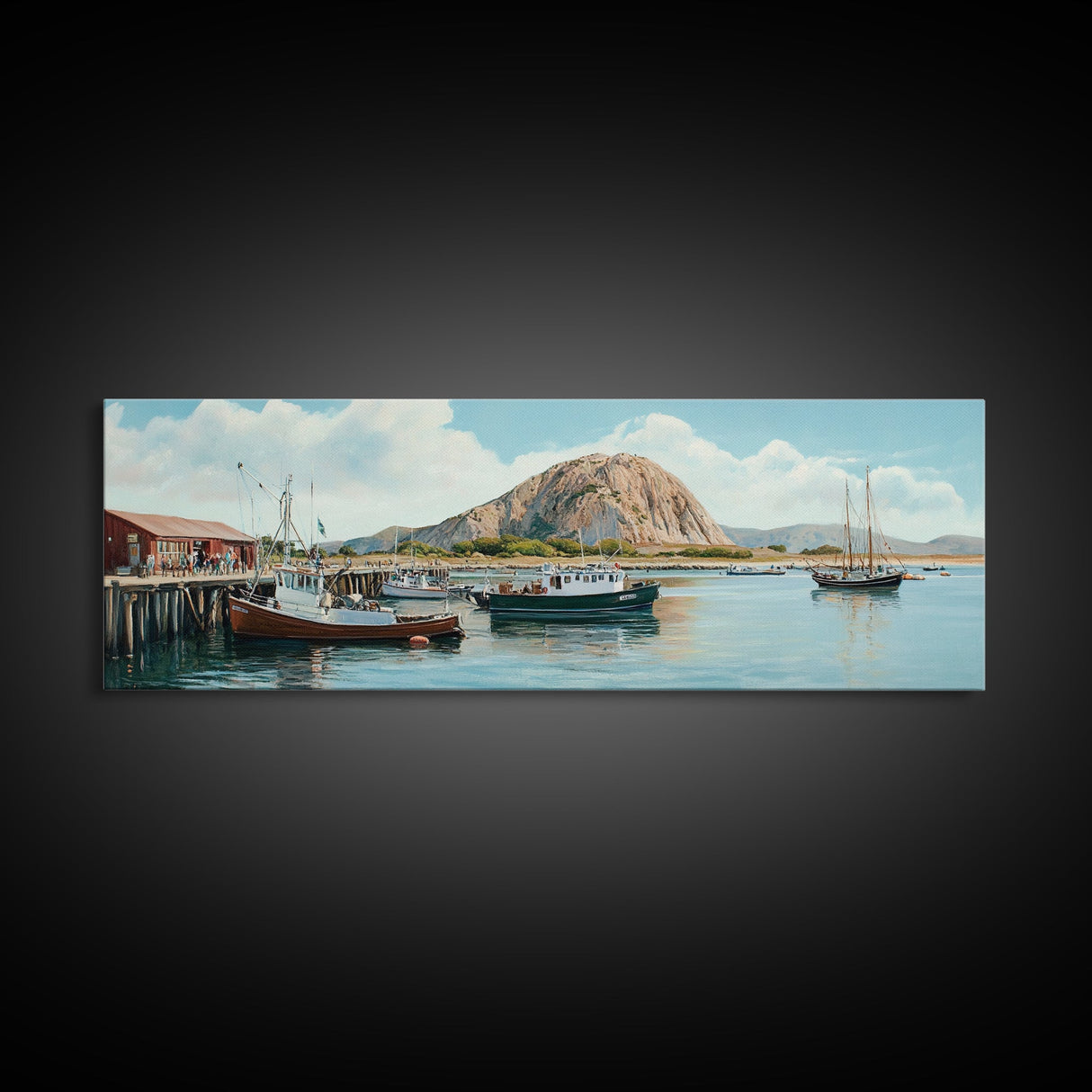 Morro Bay Panoramic Art, Nautical Landscape Painting, Canvas Print, Seascape Panoramic Painting, Seascape Landscape Wall Art Home Decor