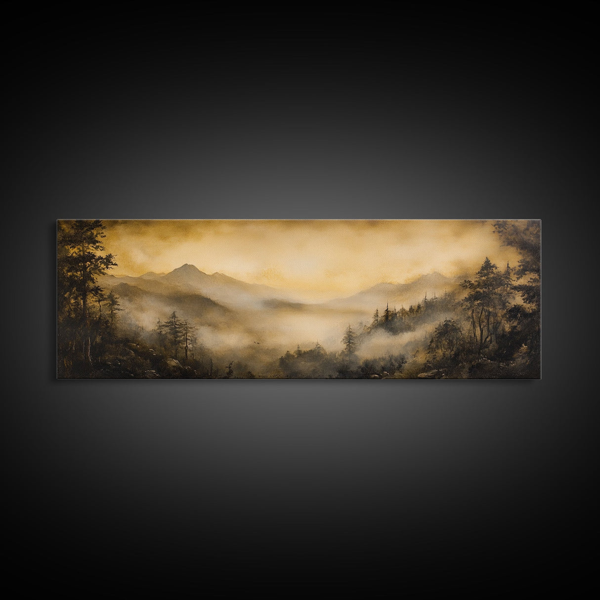 Fog Over The Blue Ridge Mountains Watercolor North Carolina Landscape Wall Art, Appalachian Highlands Canvas Print Nature Fine Artwork