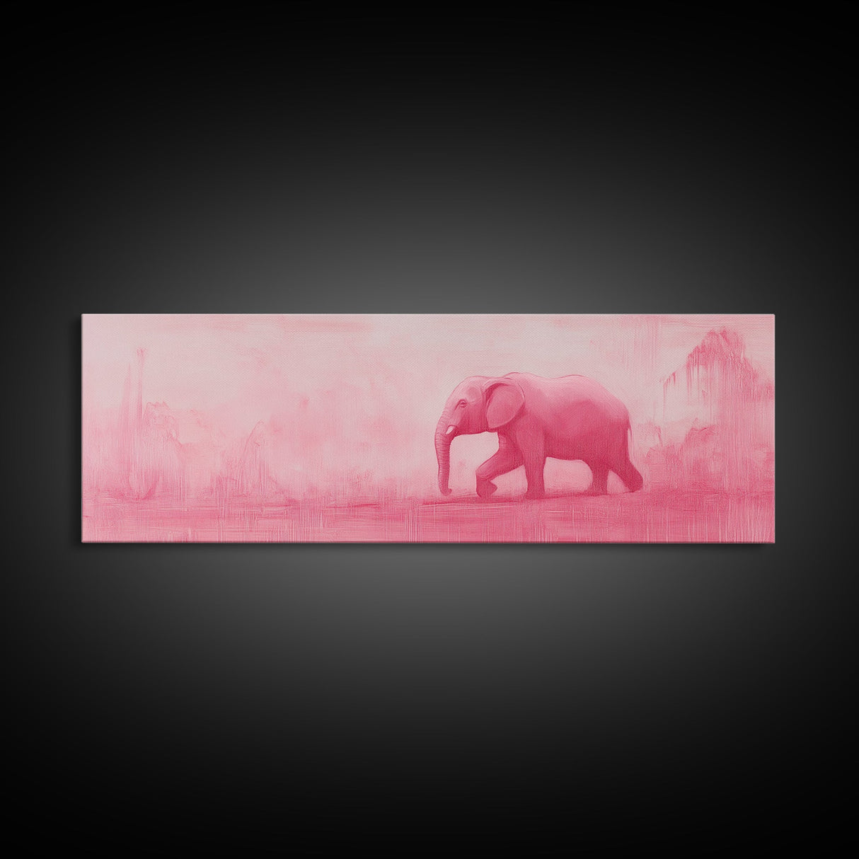 Preppy Pink Elephant Framed Canvas Print Ready To Hang Panoramic Wall Art Girl's Dorm Room Wall Art Ready To Hang