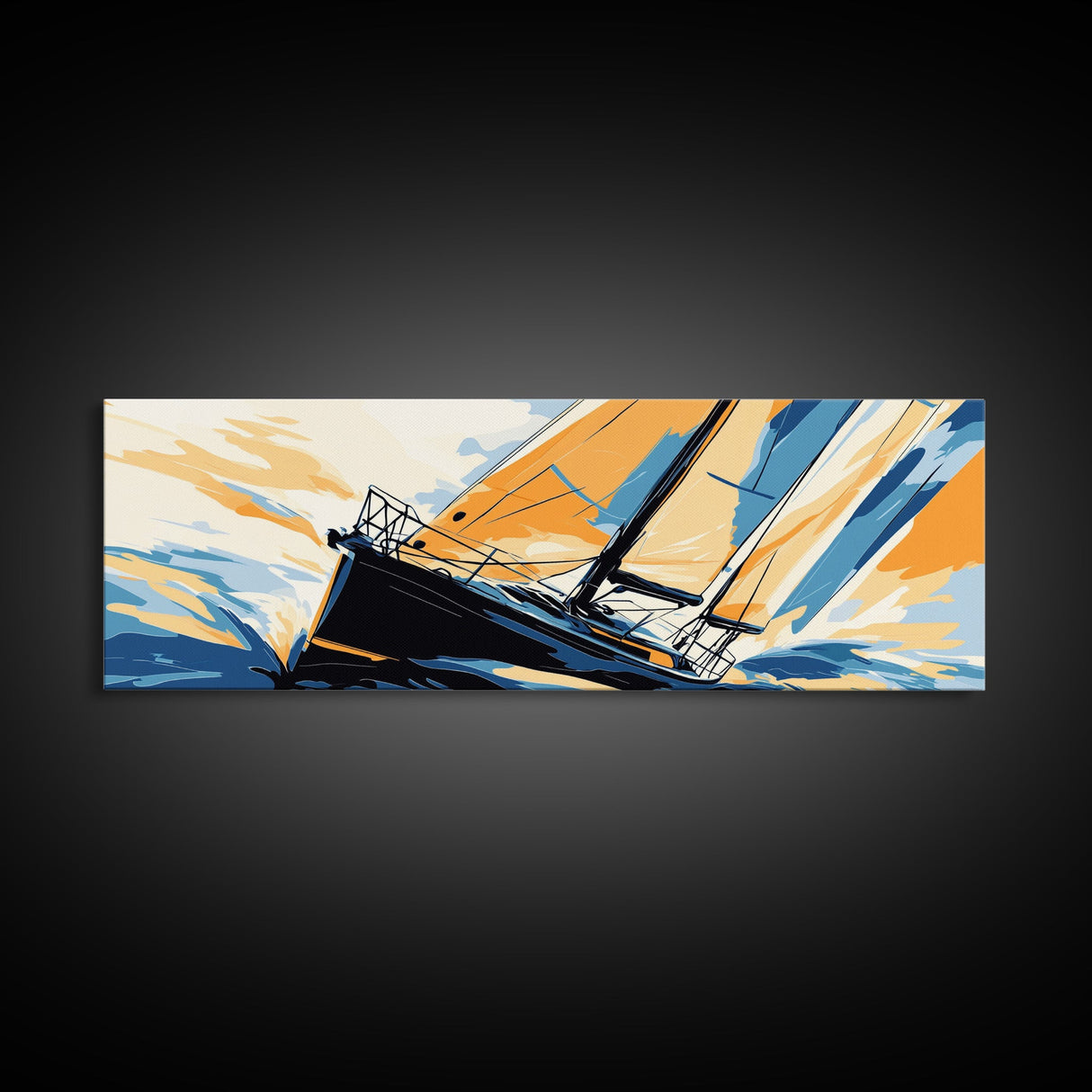 Pop Art Sailboat Painting Print - Vibrant Colorful Seascape Art - Nautical Landscape - Panoramic Ultra Wide Wall Art - Sail Boat Art