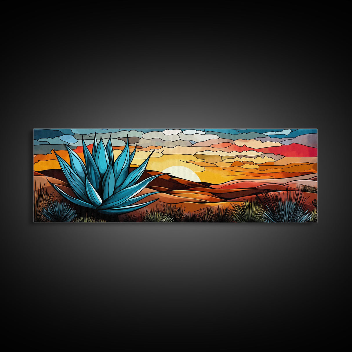 Mexicano Art - Blue Agave At Sunset - Framed Canvas Print - Agave Painting - Blue Agave - Chicano Wall Art - Mexican Art Agave Art