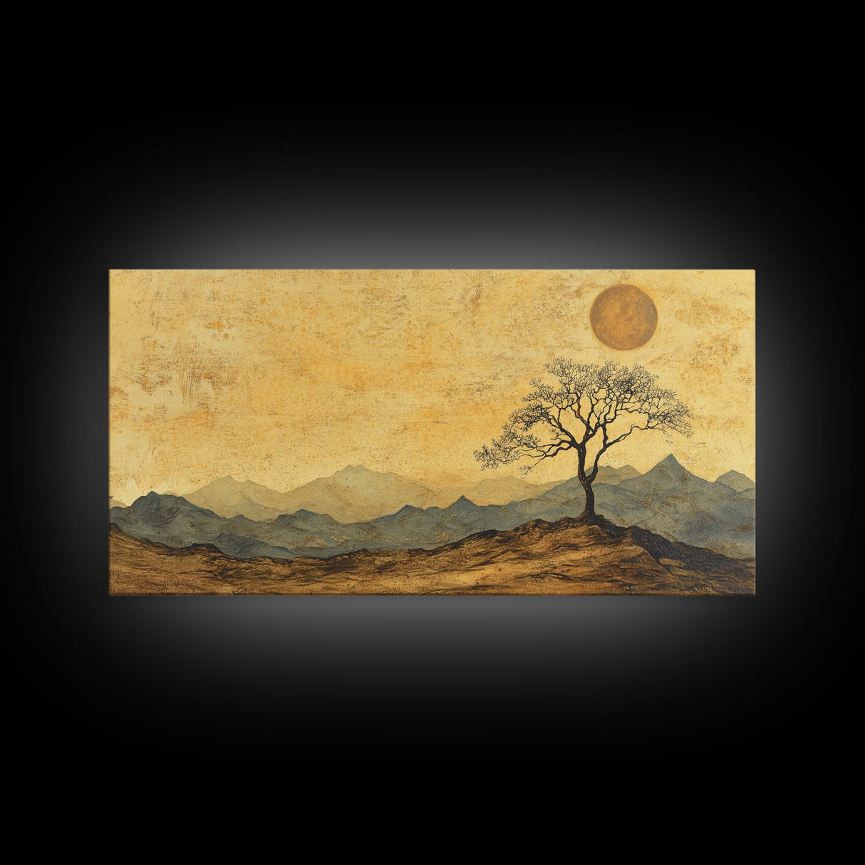 Wabi Sabi Landscape Painting Print - Framed Canvas - Vintage Landscape Painting