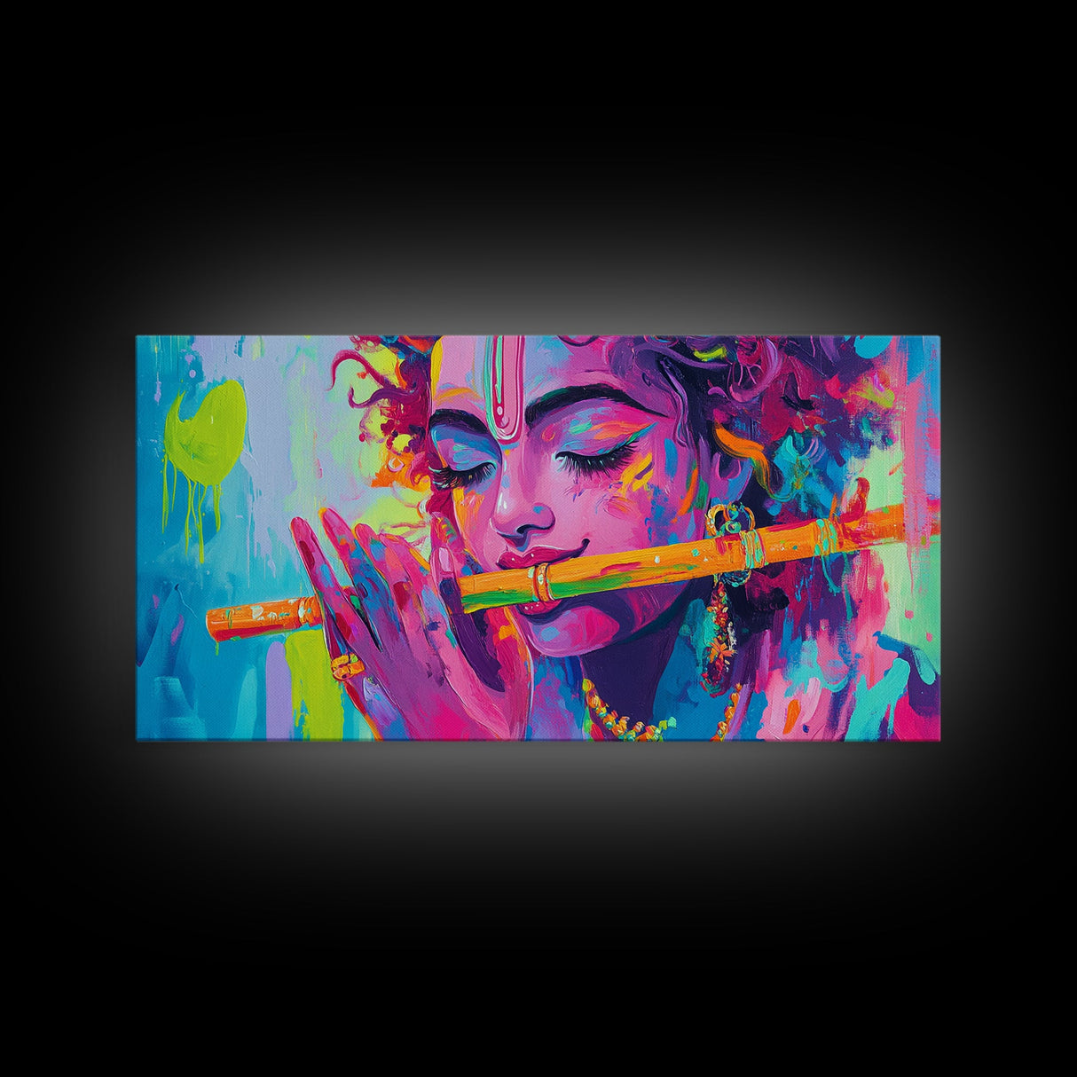 Radha Krishna Painting Print, Hindu Wall Art, Framed Canvas Print, Hinduism Wall Art, Krishna Wall Art, Krishna Playing A Flute