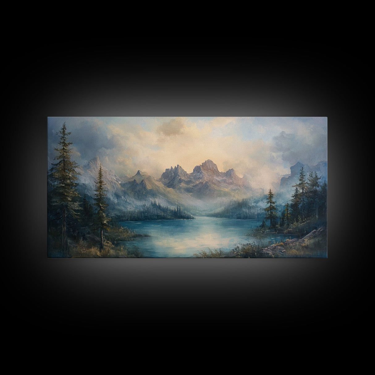 Foggy Mountain Forest Landscape Painting Print, Landscape On Canvas Ready Too Hang - Large Panoramic Canvas Wall Art Prints Landscape Art