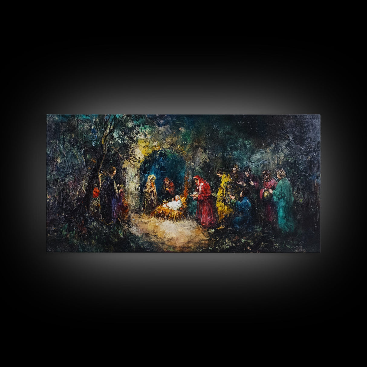 Modern Abstract Oil Painting Print of Nativity - Framed Canvas Print - Christrmas Art - Christian Wall Art - Christmas Home Decor
