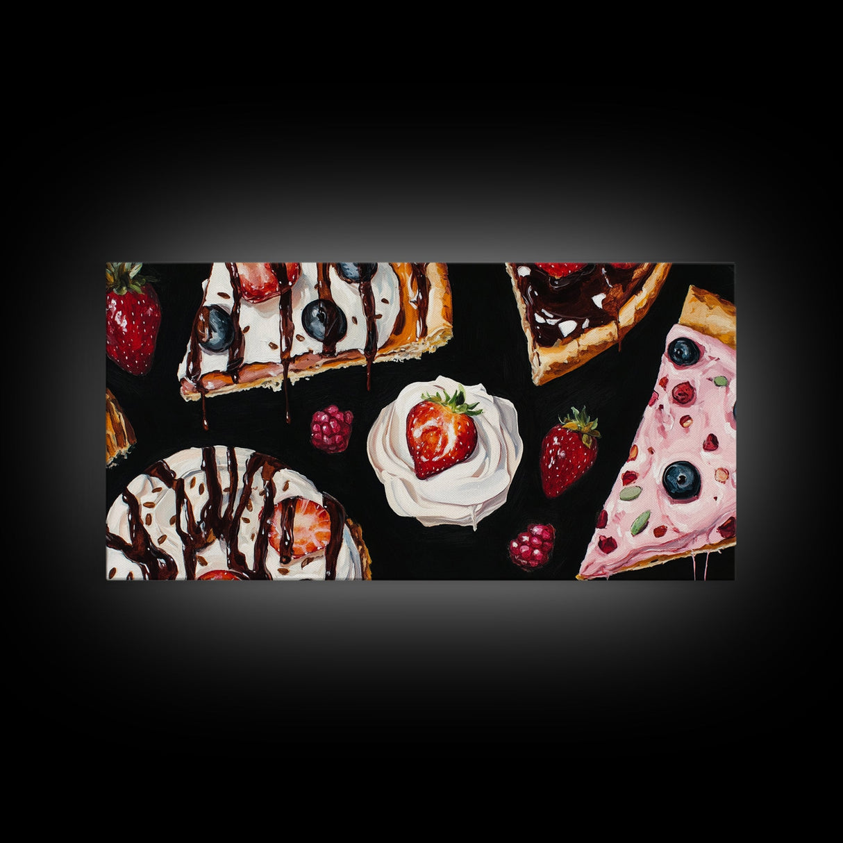 Food Painting Print, Desserts Painting Wall Art, Framed Canvas Print, Kawaii Food Painting For Kitchen, Kitchen Home Decor, Kitchen Wall Art