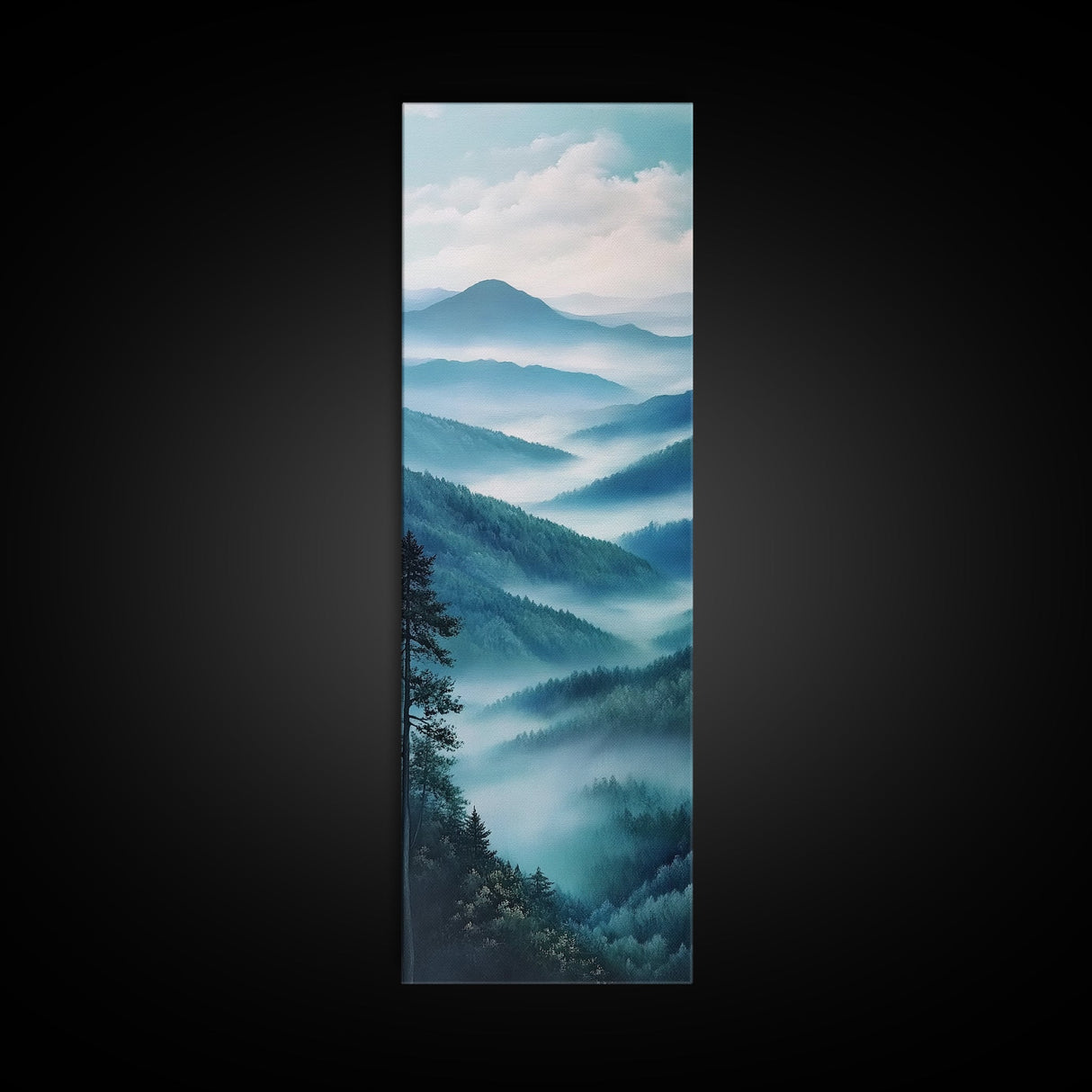 Smoky Mountain View Framed Canvas Print Serene Nature Landscape Art, Southwest Wall Art, Blue and Green Wall Art, Bedroom Art, Above Couch Decor
