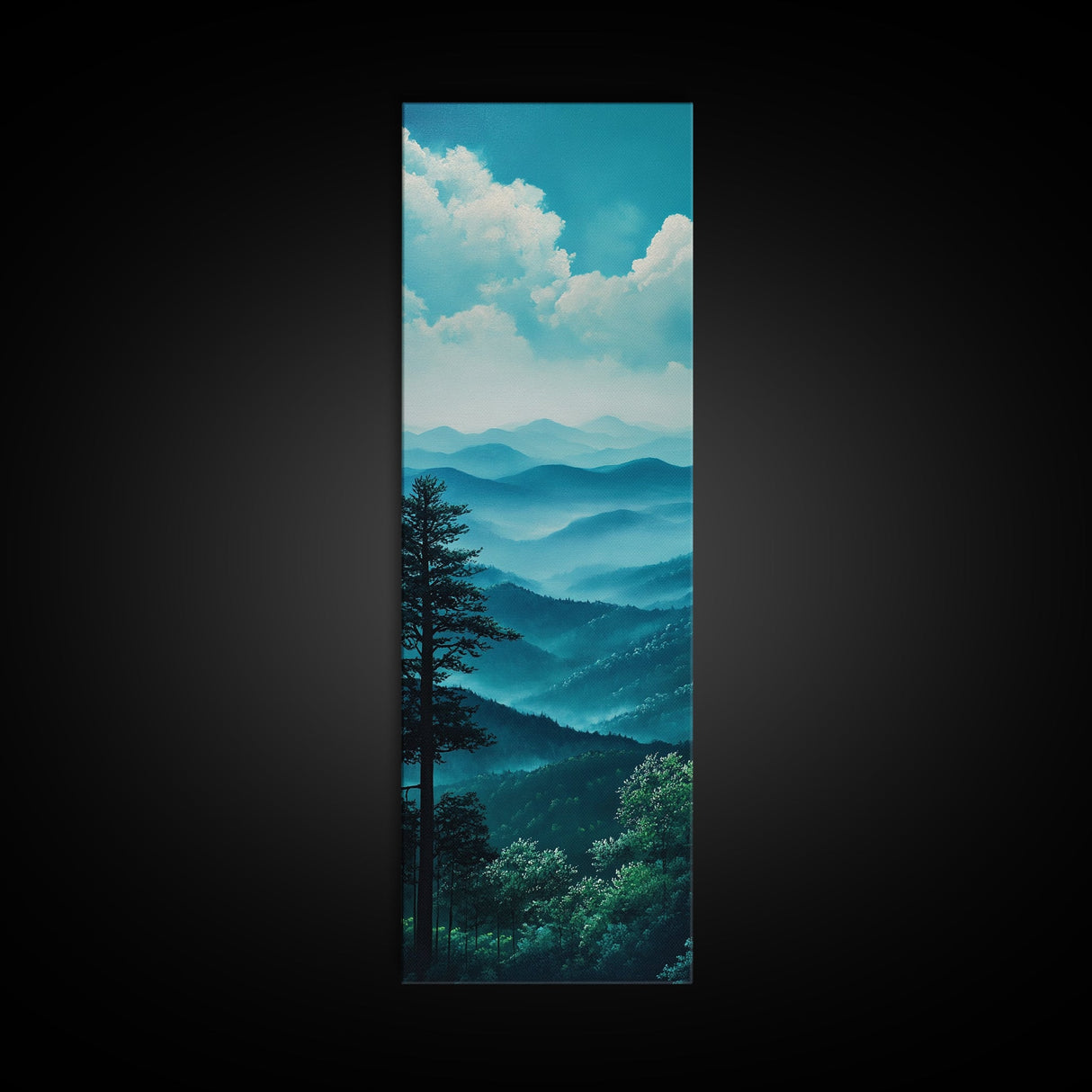 Bright Morning Mountains Framed Canvas Print Serene Nature Landscape Art, Blue and Green Wall Art, Smoky Mountain Art, Living Room Decor, Above Sofa Art