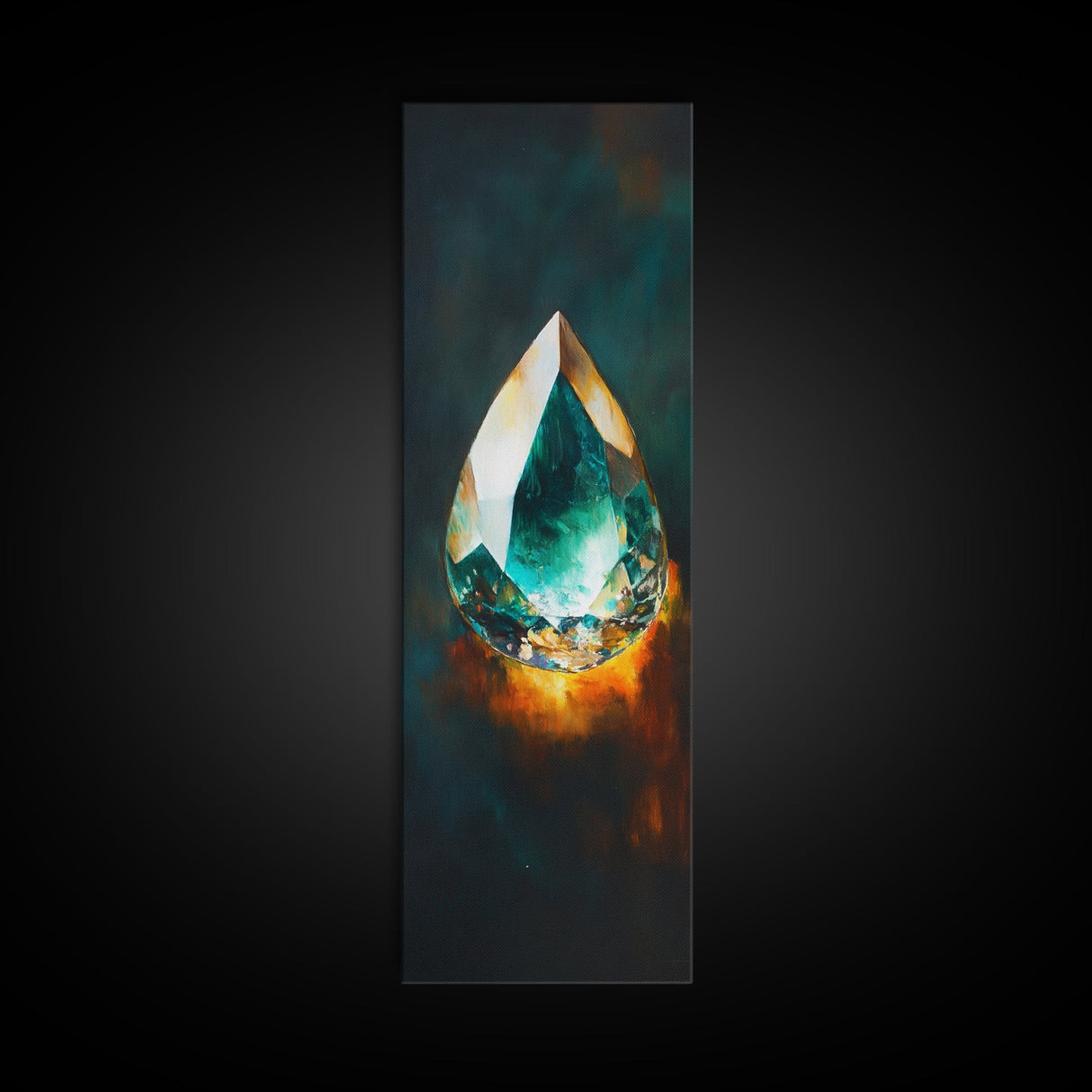 Blue Green Gemstone on Fire Canvas Print Abstract Sacred Geometry Art Moody Wall Art Unique Bedroom Decor Statement Piece